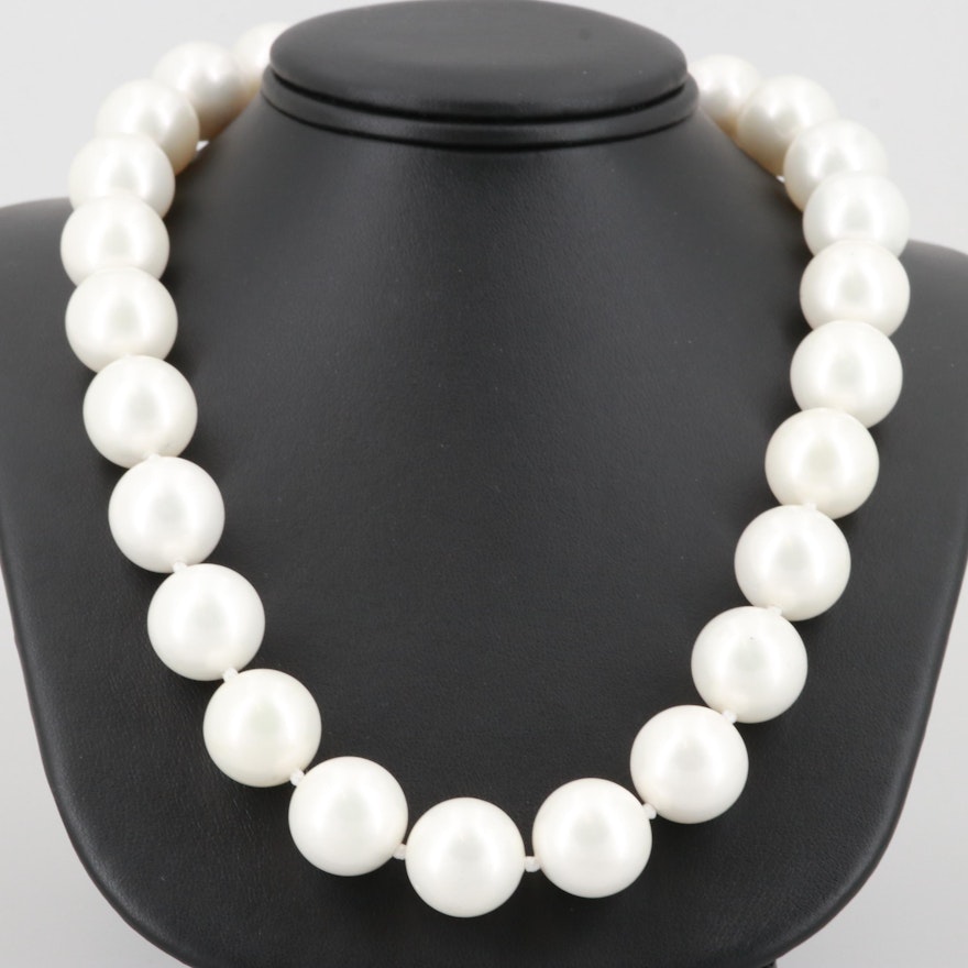 Sterling Silver Imitation Cultured Pearl Beaded Necklace