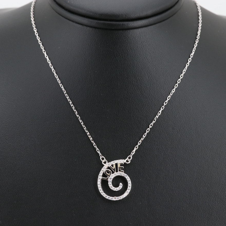 Sterling Silver Cubic Zirconia "Love" Spiral Pendant Necklace