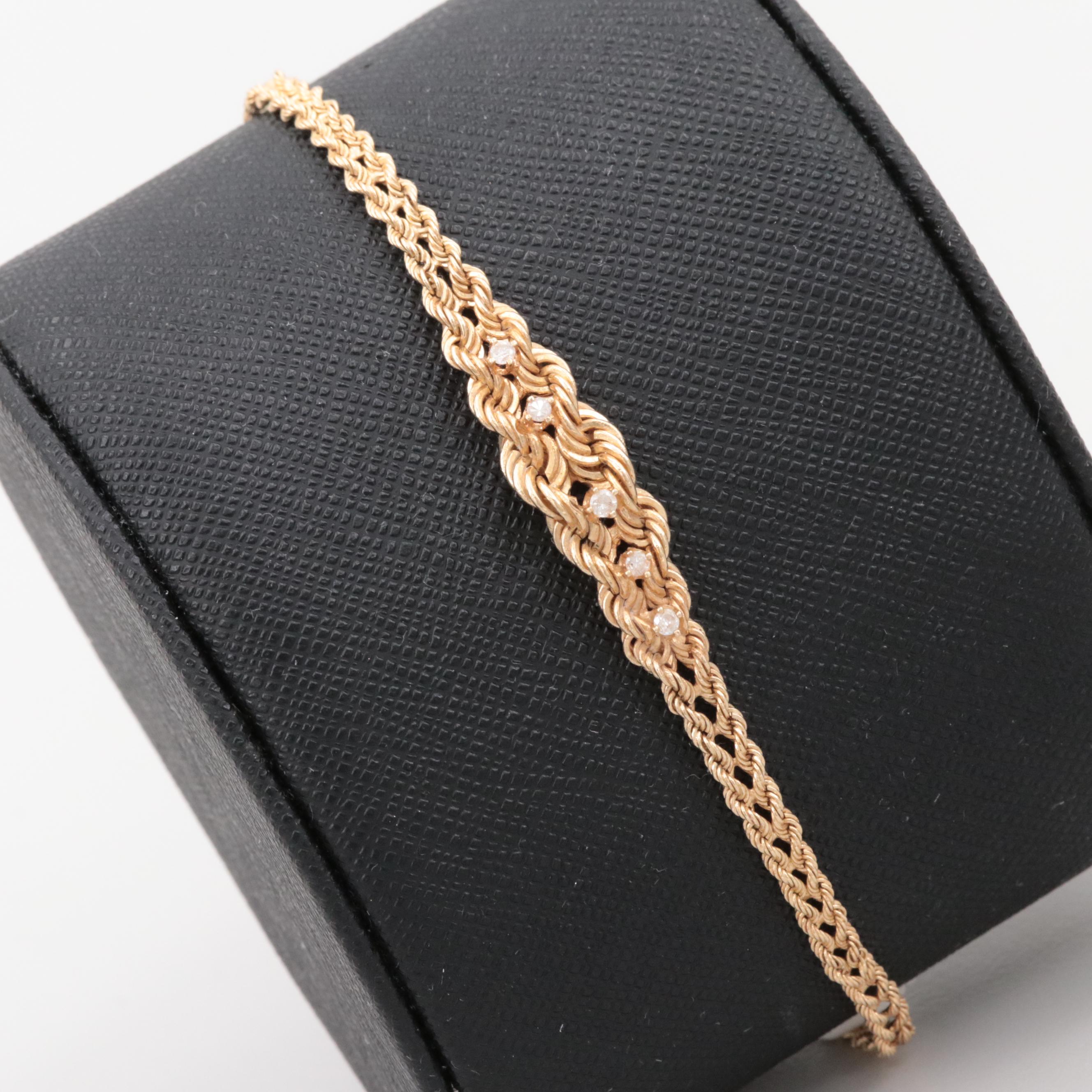 14K Yellow Gold Diamond Graduated Double Rope Chain Bracelet