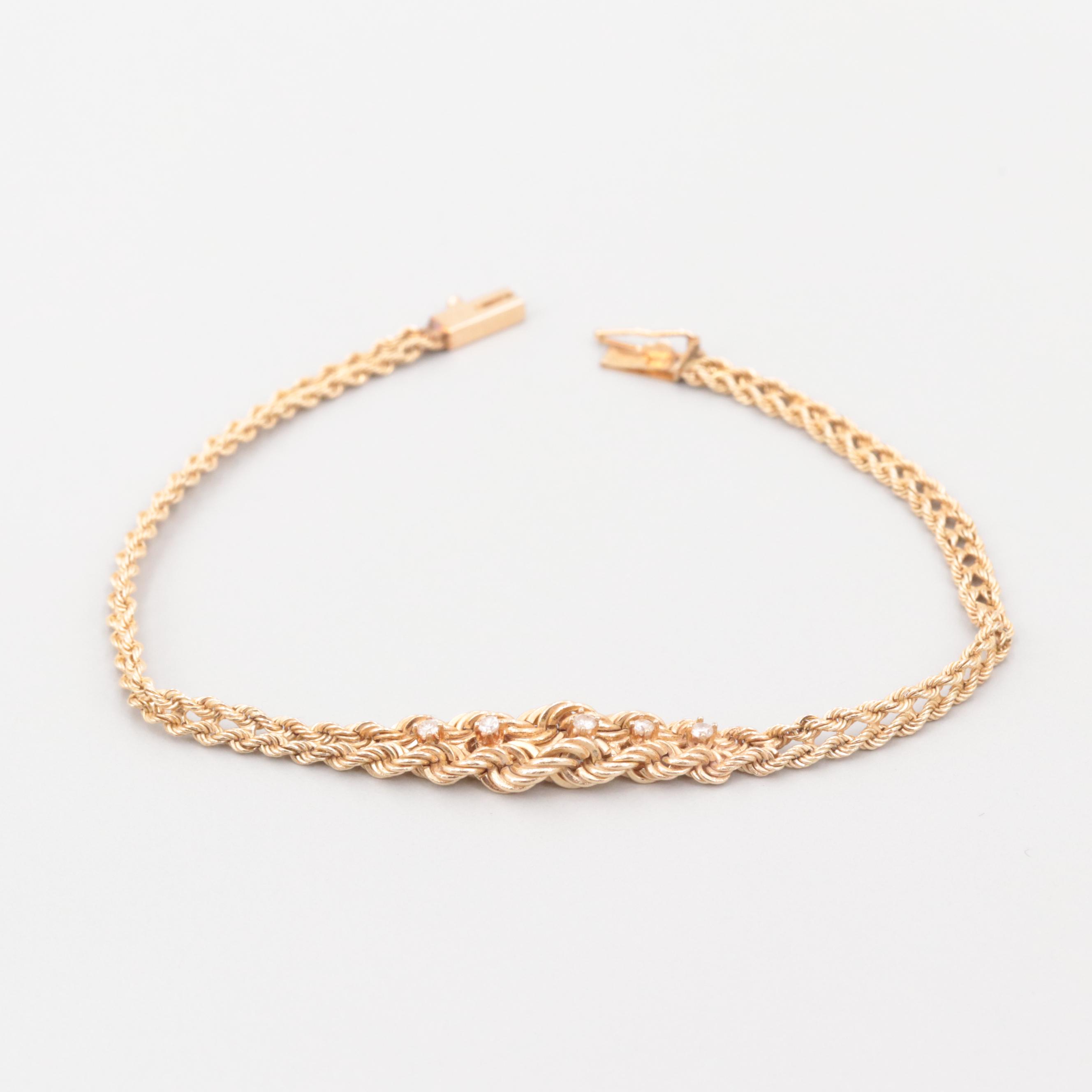 14K Yellow Gold Diamond Graduated Double Rope Chain Bracelet
