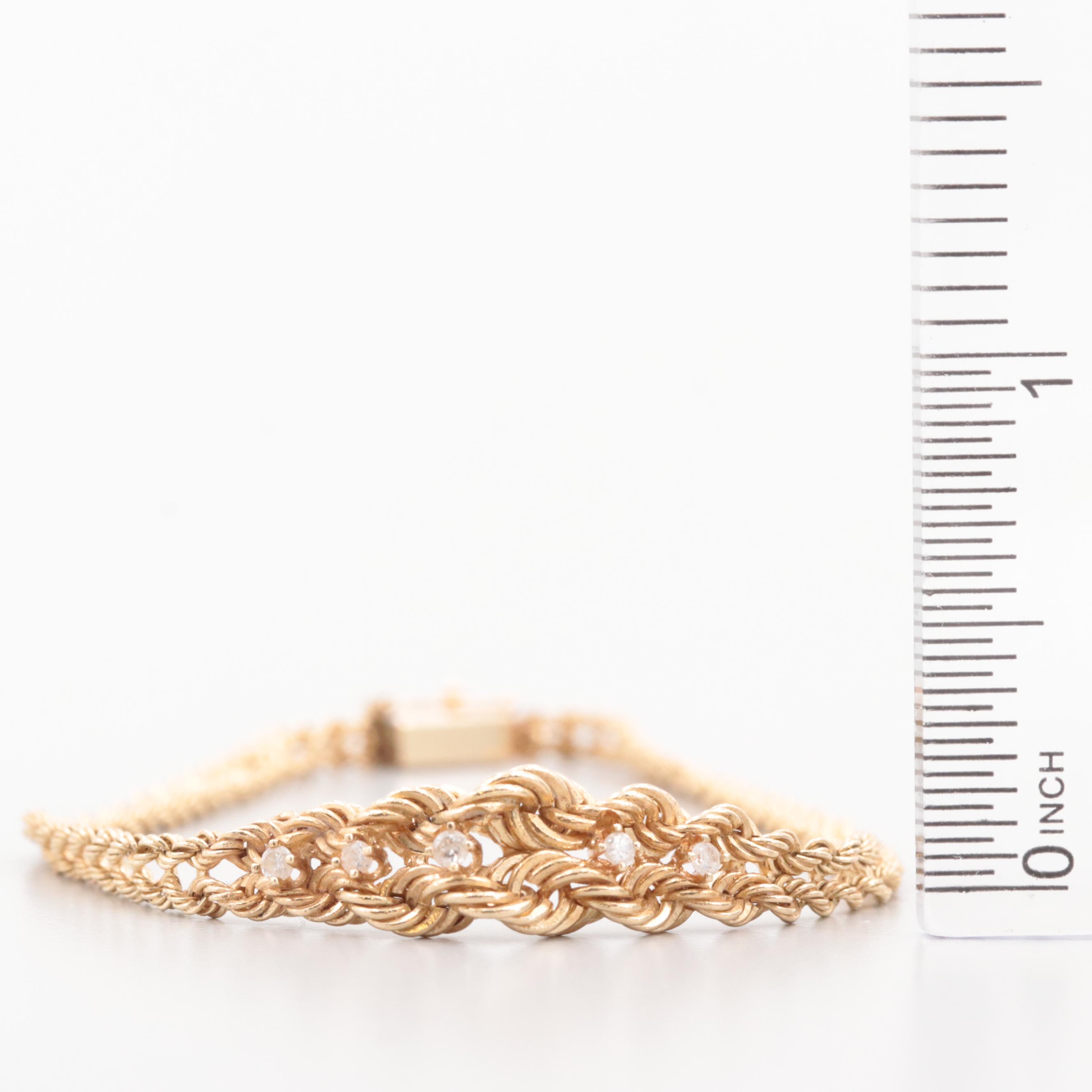 14K Yellow Gold Diamond Graduated Double Rope Chain Bracelet