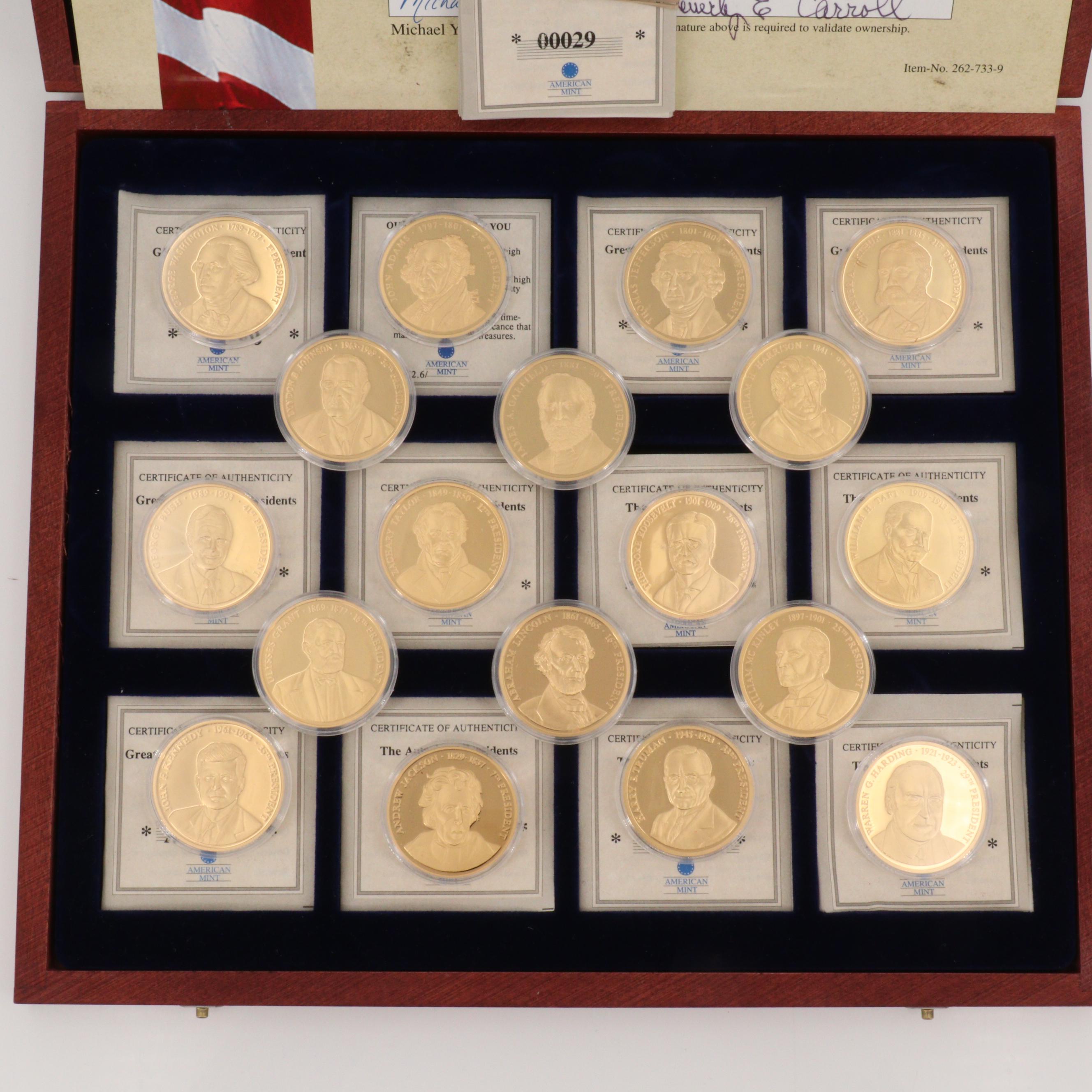Eighteen American Presidents Gold Plated Medals Series