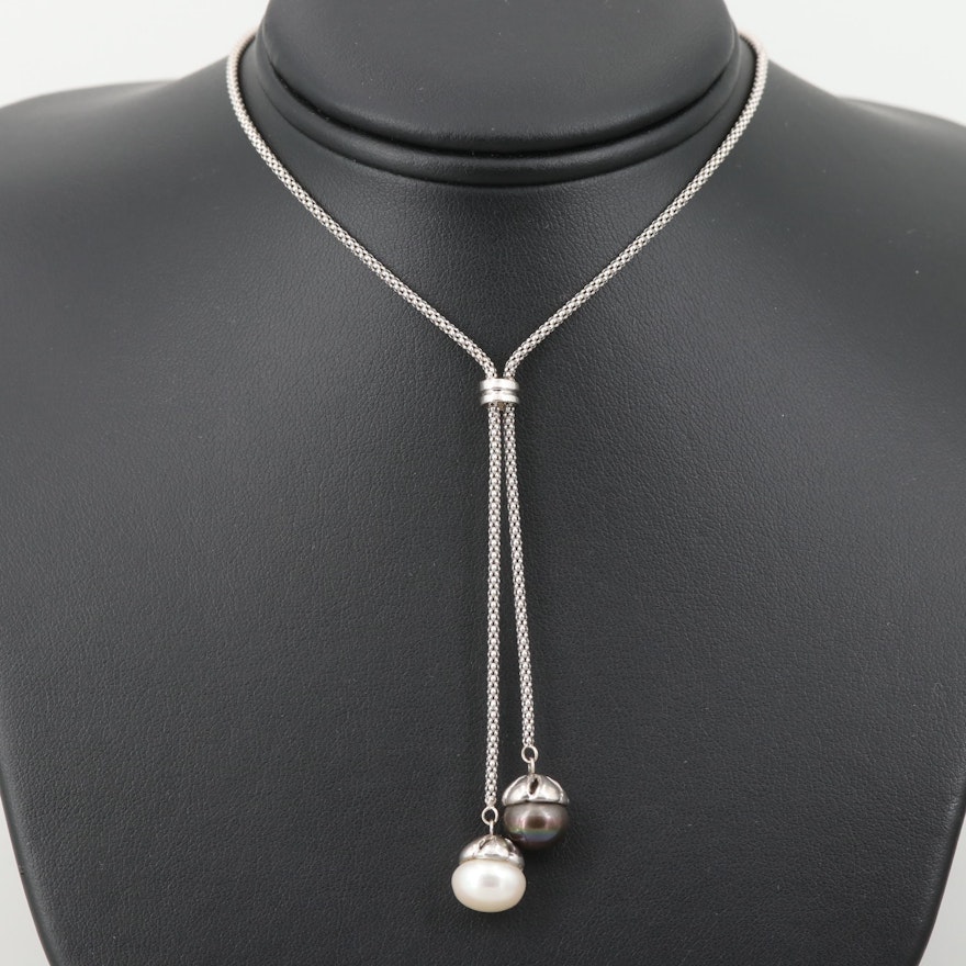 14K White Gold Cultured Pearl Popcorn Chain Necklace