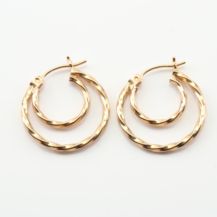 14K Yellow Gold Double Hoop Earrings