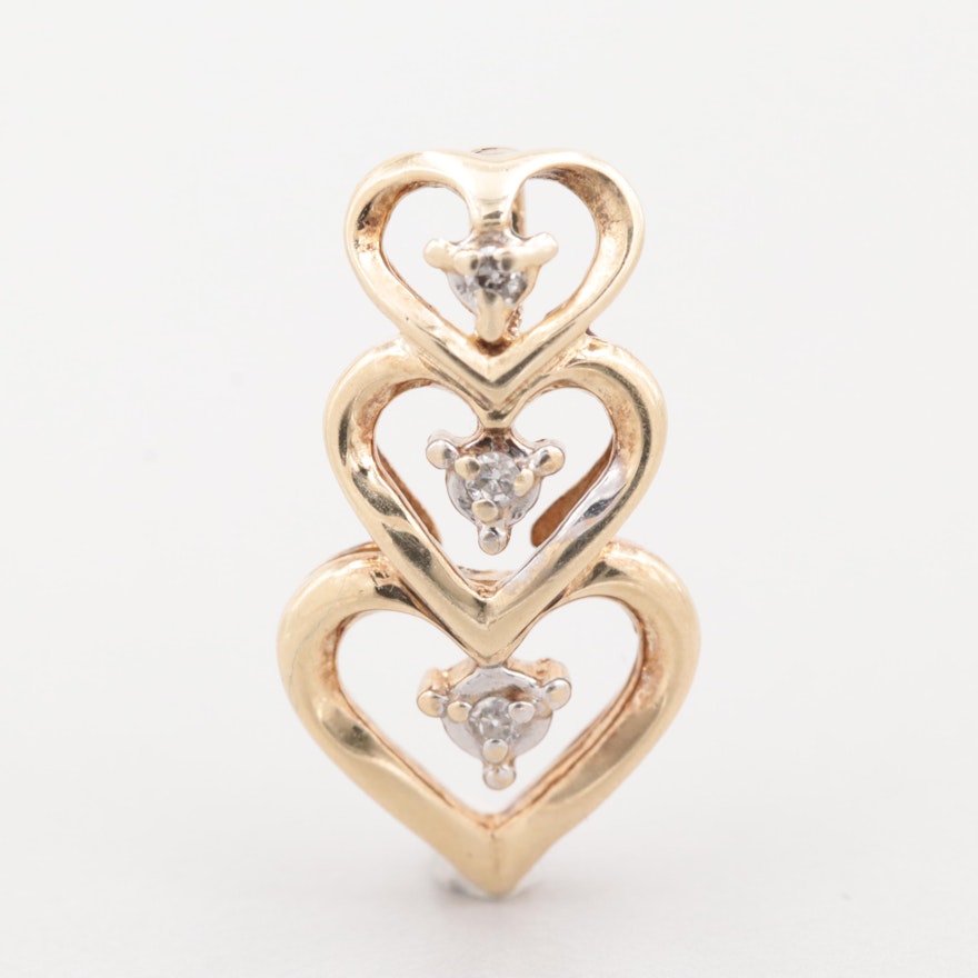 10K Yellow Gold Diamond Three Heart Pendant