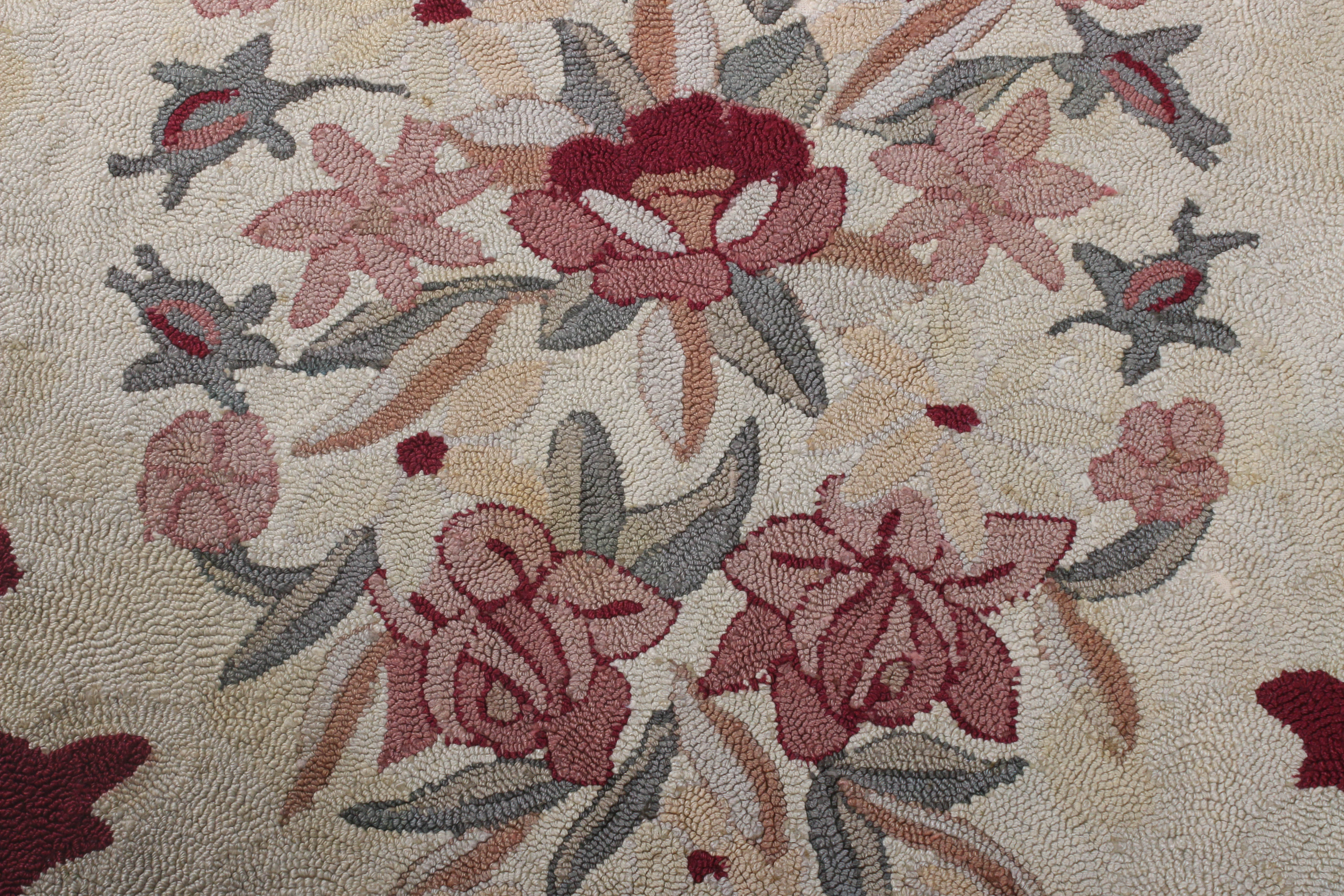 5'9 x 8'9 Hooked Floral Oval Rug, Wool Circa 1930