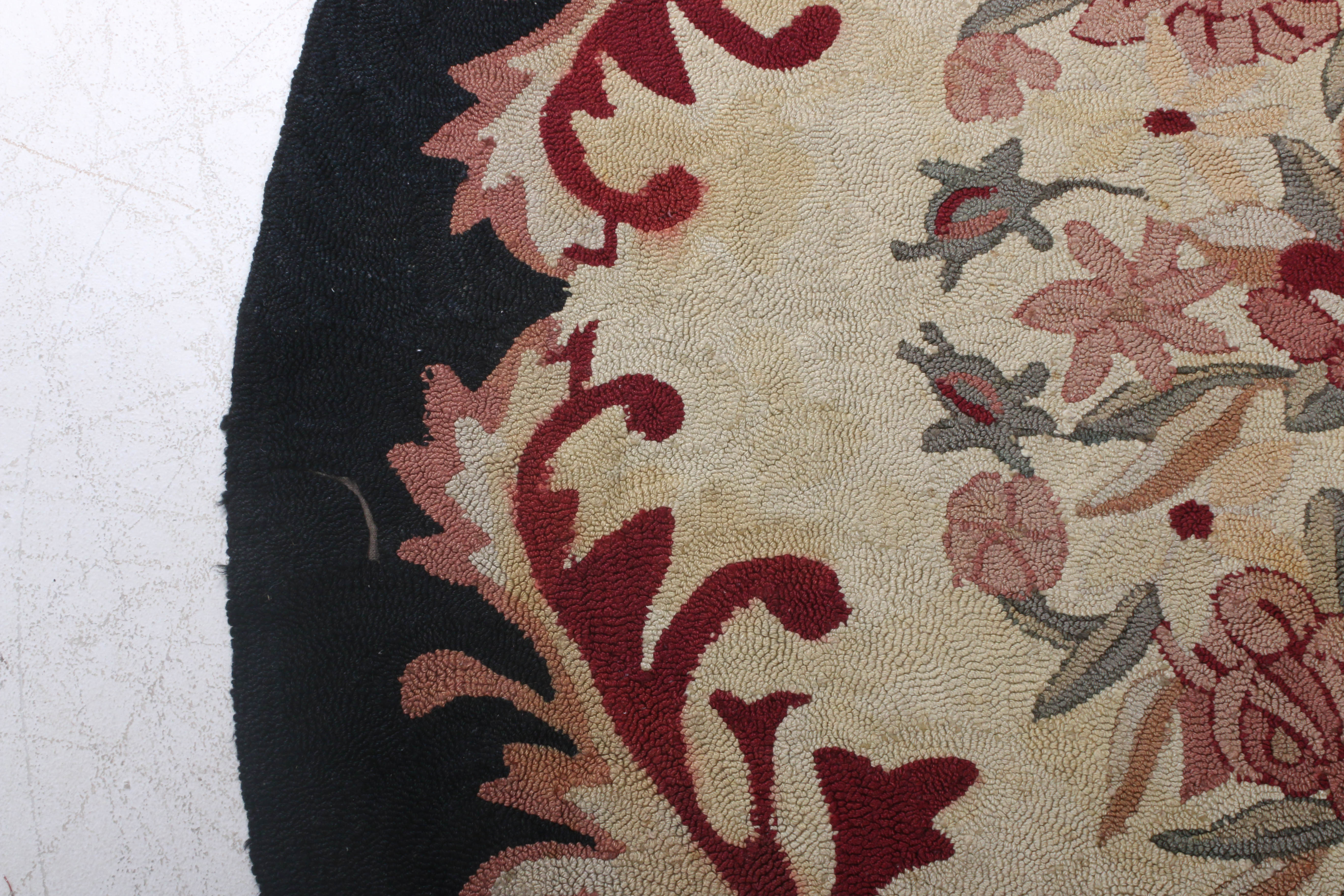 5'9 x 8'9 Hooked Floral Oval Rug, Wool Circa 1930