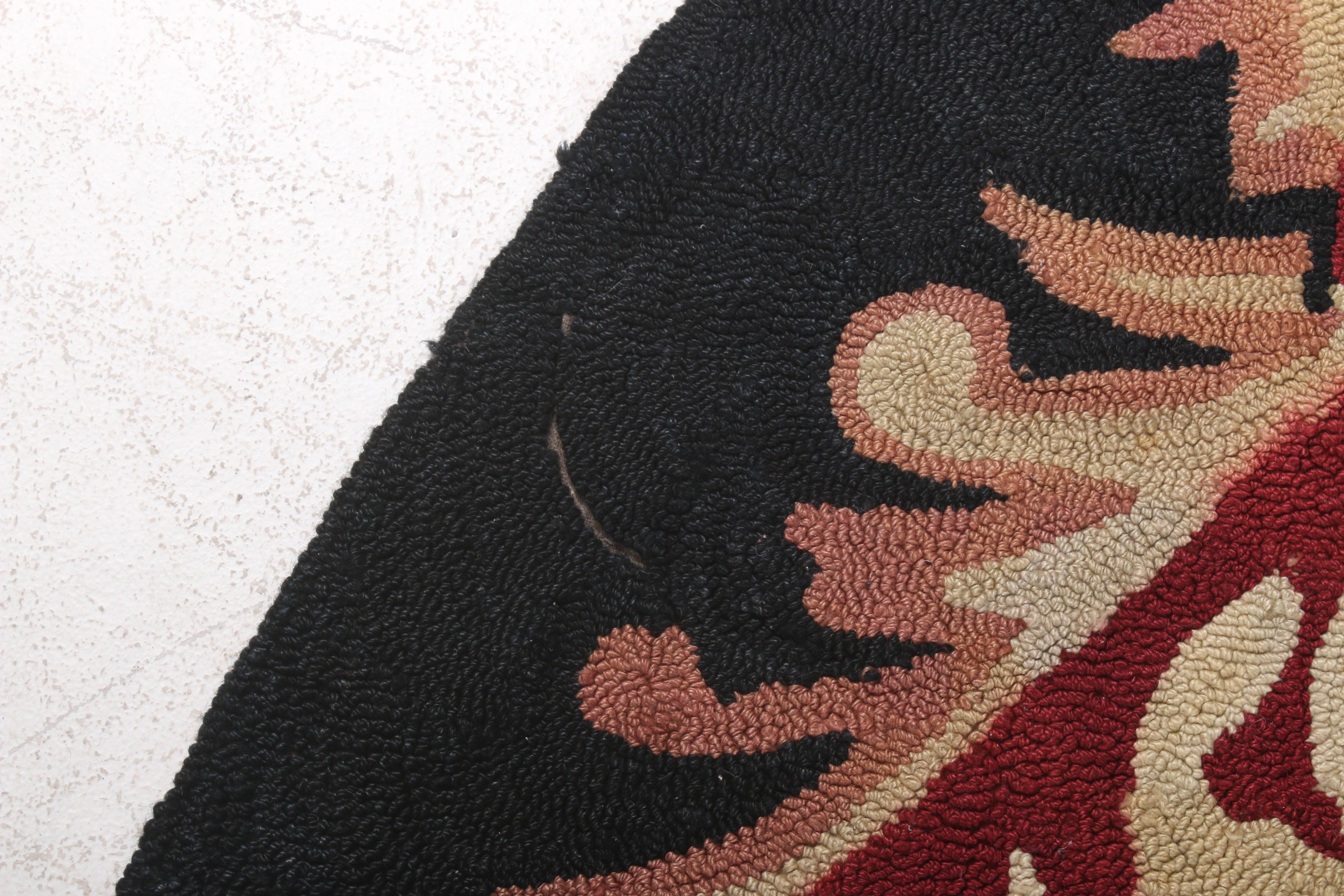 5'9 x 8'9 Hooked Floral Oval Rug, Wool Circa 1930