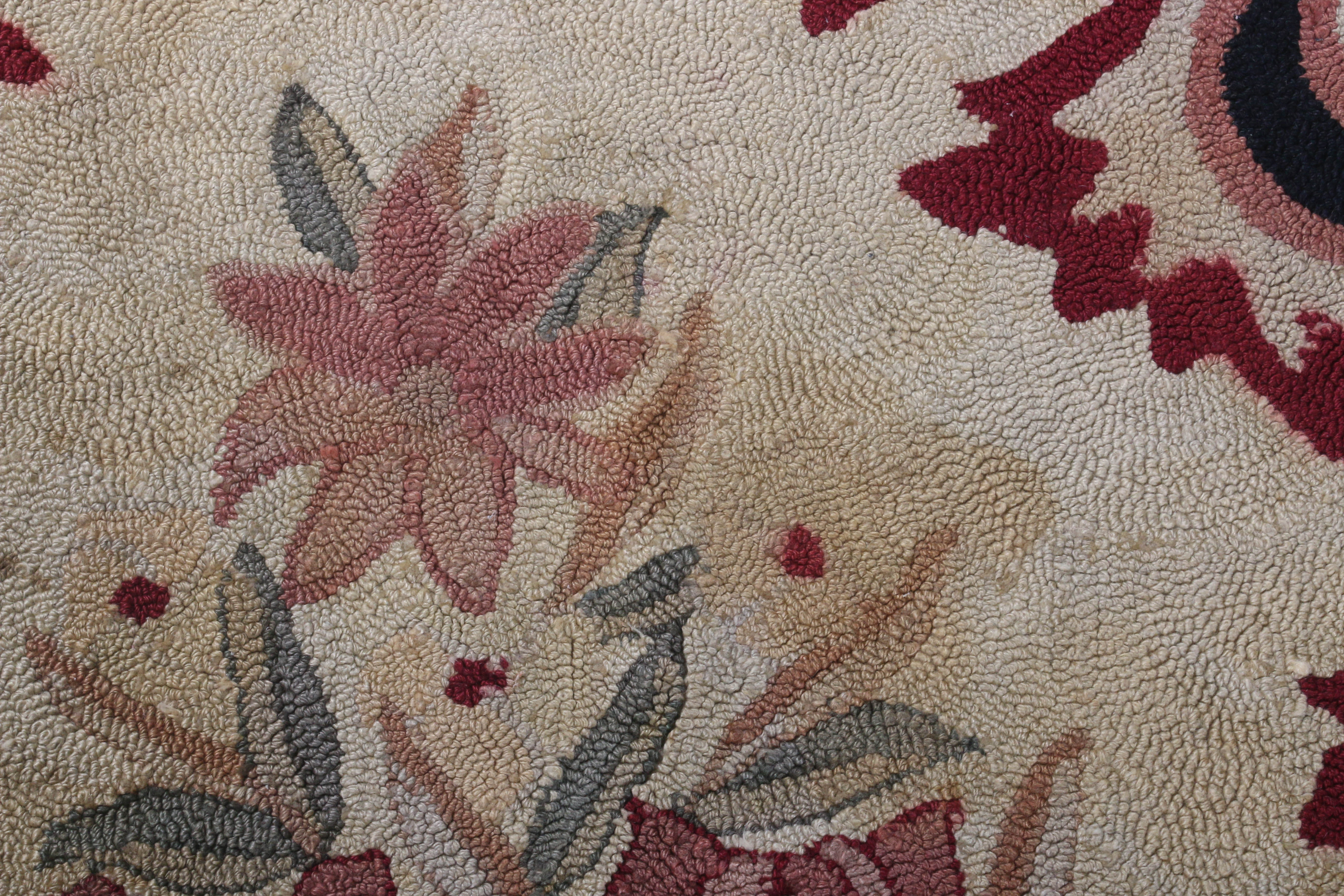 5'9 x 8'9 Hooked Floral Oval Rug, Wool Circa 1930