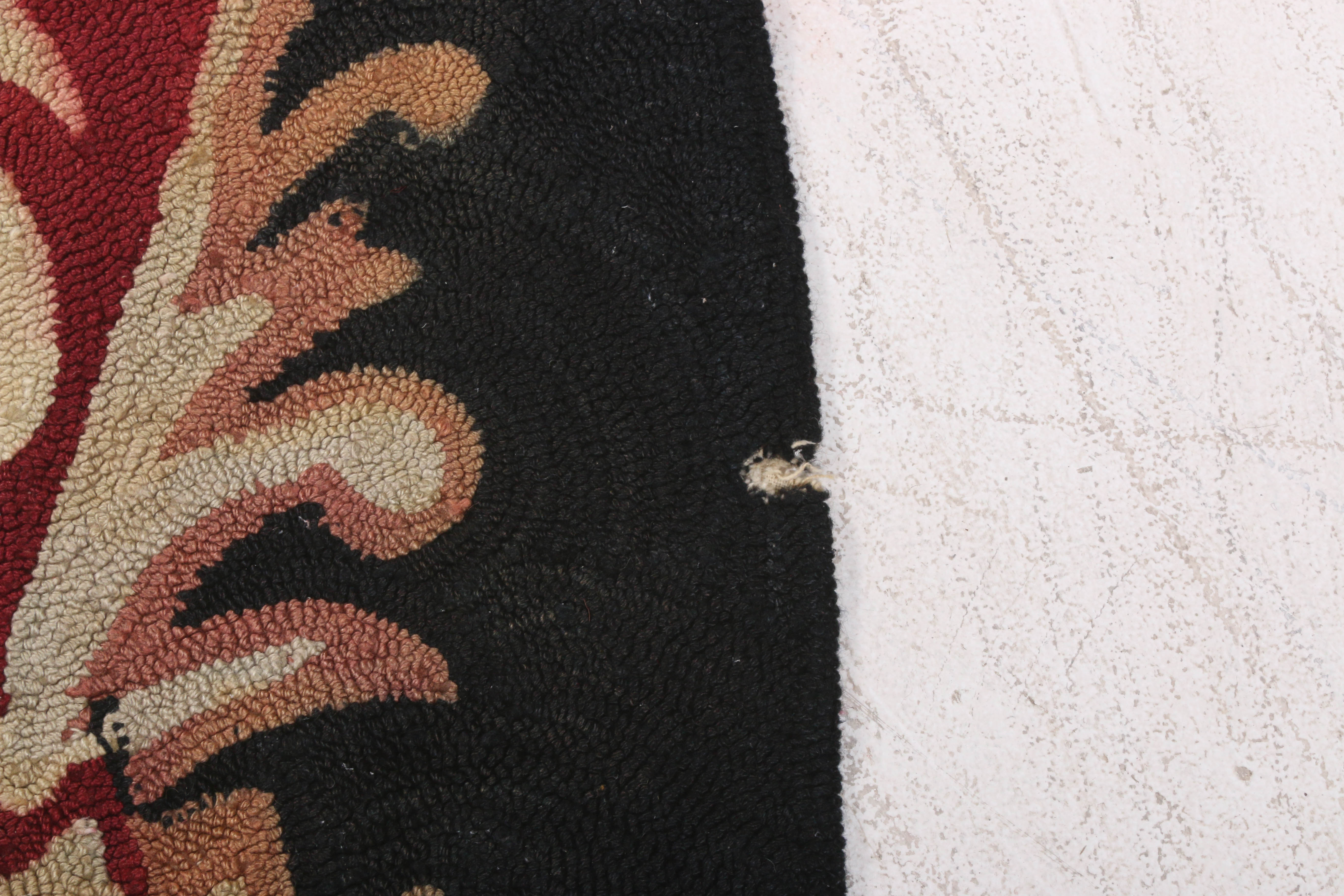 5'9 x 8'9 Hooked Floral Oval Rug, Wool Circa 1930