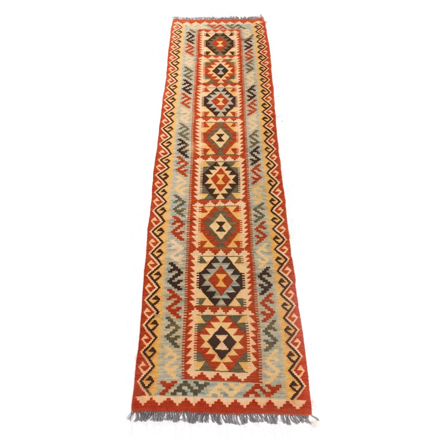 2'7 x 10'1 Hand-Knotted Turkish Wool Kilim Carpet Runner