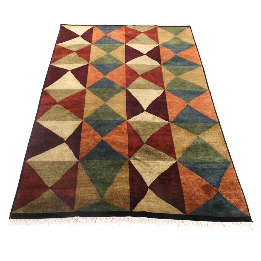 6'1 x 9'6 Hand-Knotted Indo-Persian Gabbeh Mid-Century Modern Style Rug