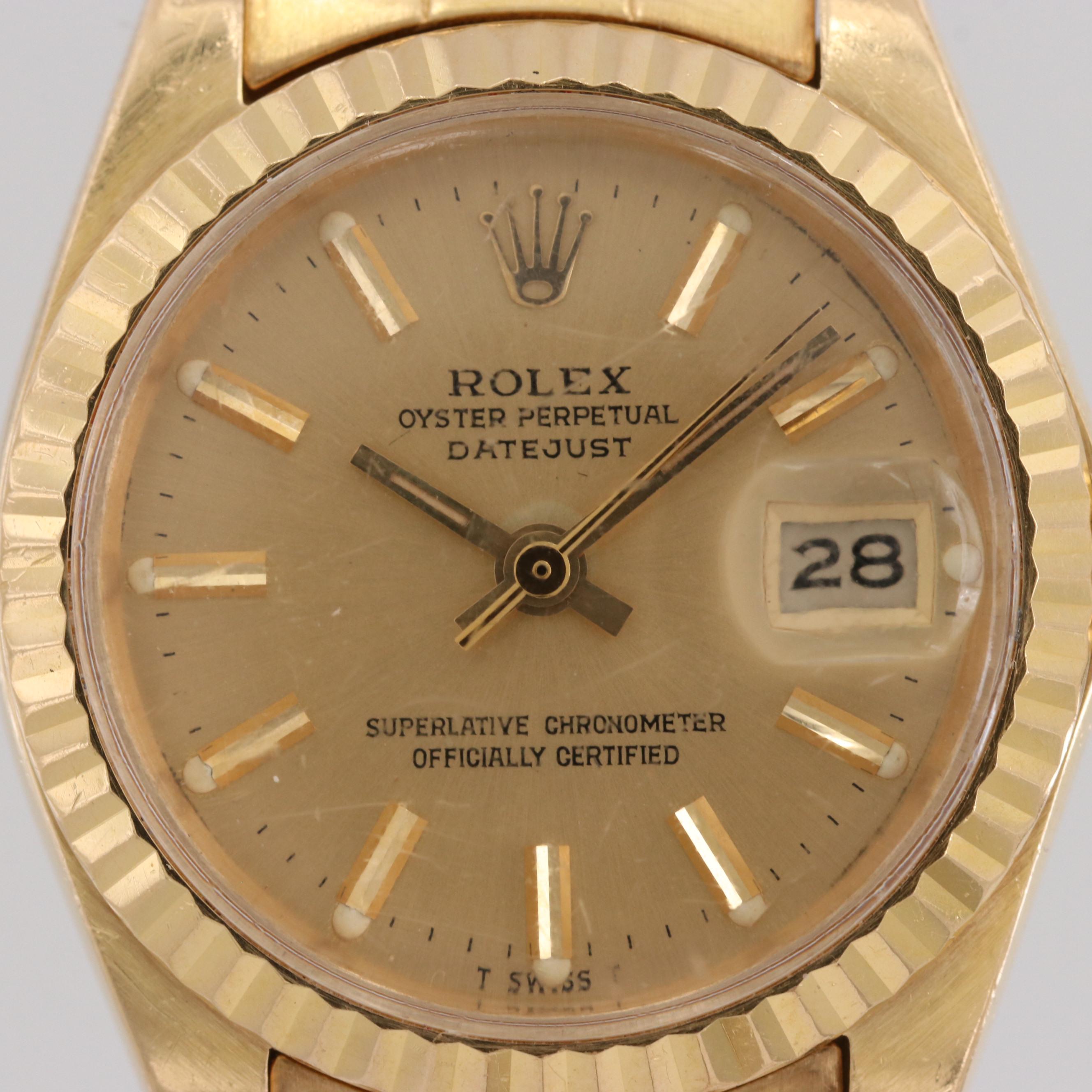 Vintage Rolex Datejust 18K Yellow Gold Automatic Watch, 1979