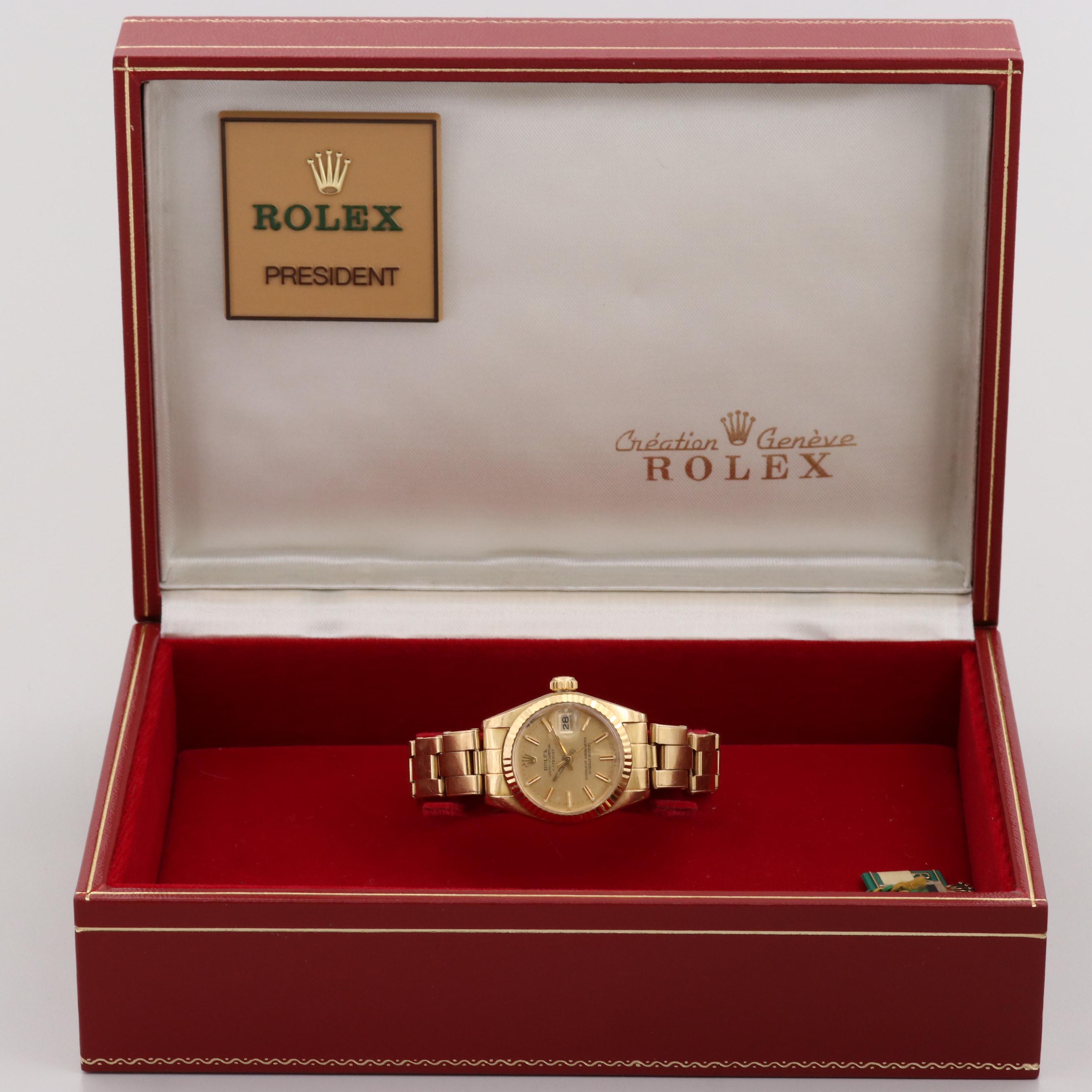 Vintage Rolex Datejust 18K Yellow Gold Automatic Watch, 1979