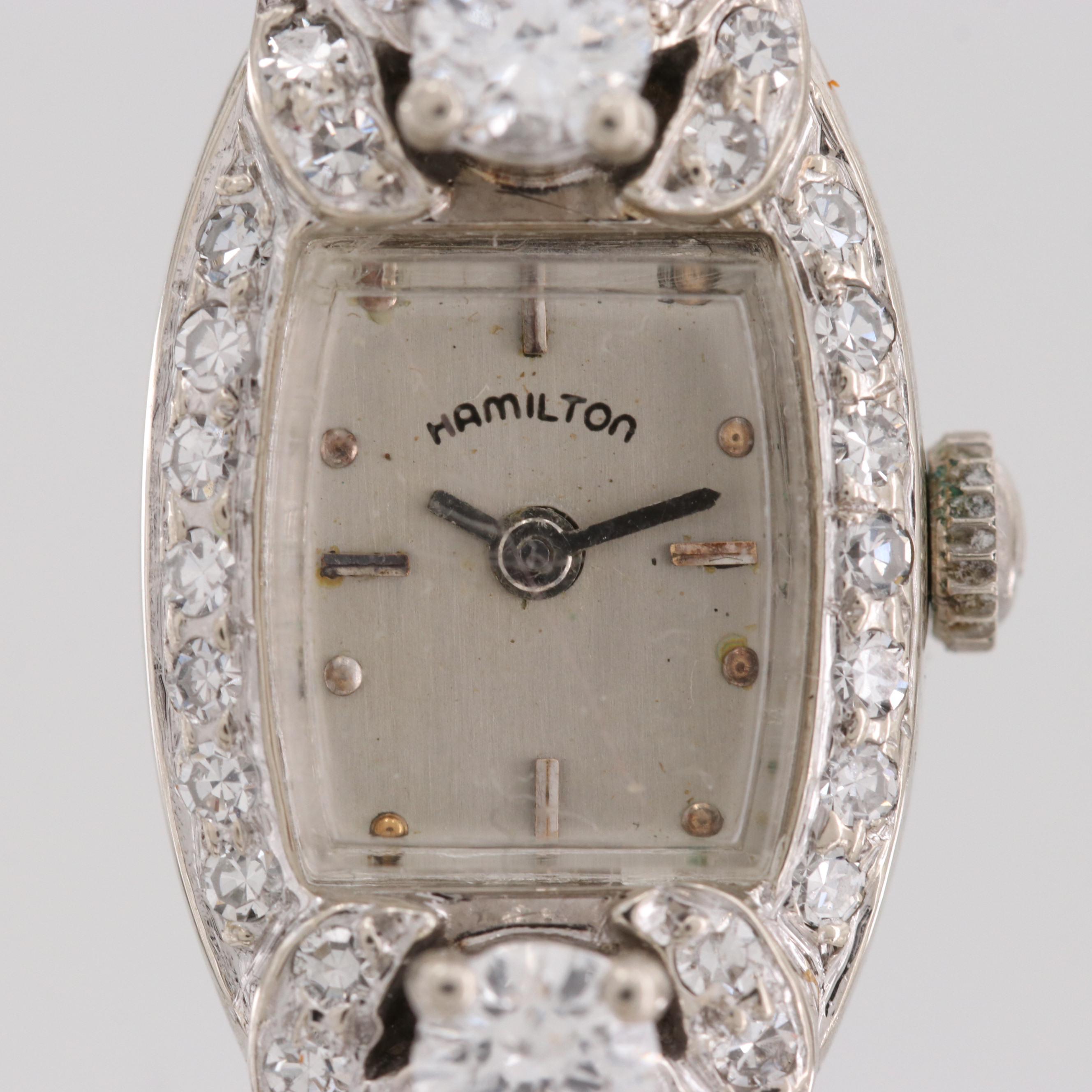 Vintage Hamilton 14K White Gold 2.55 CTW Diamond Quartz Watch