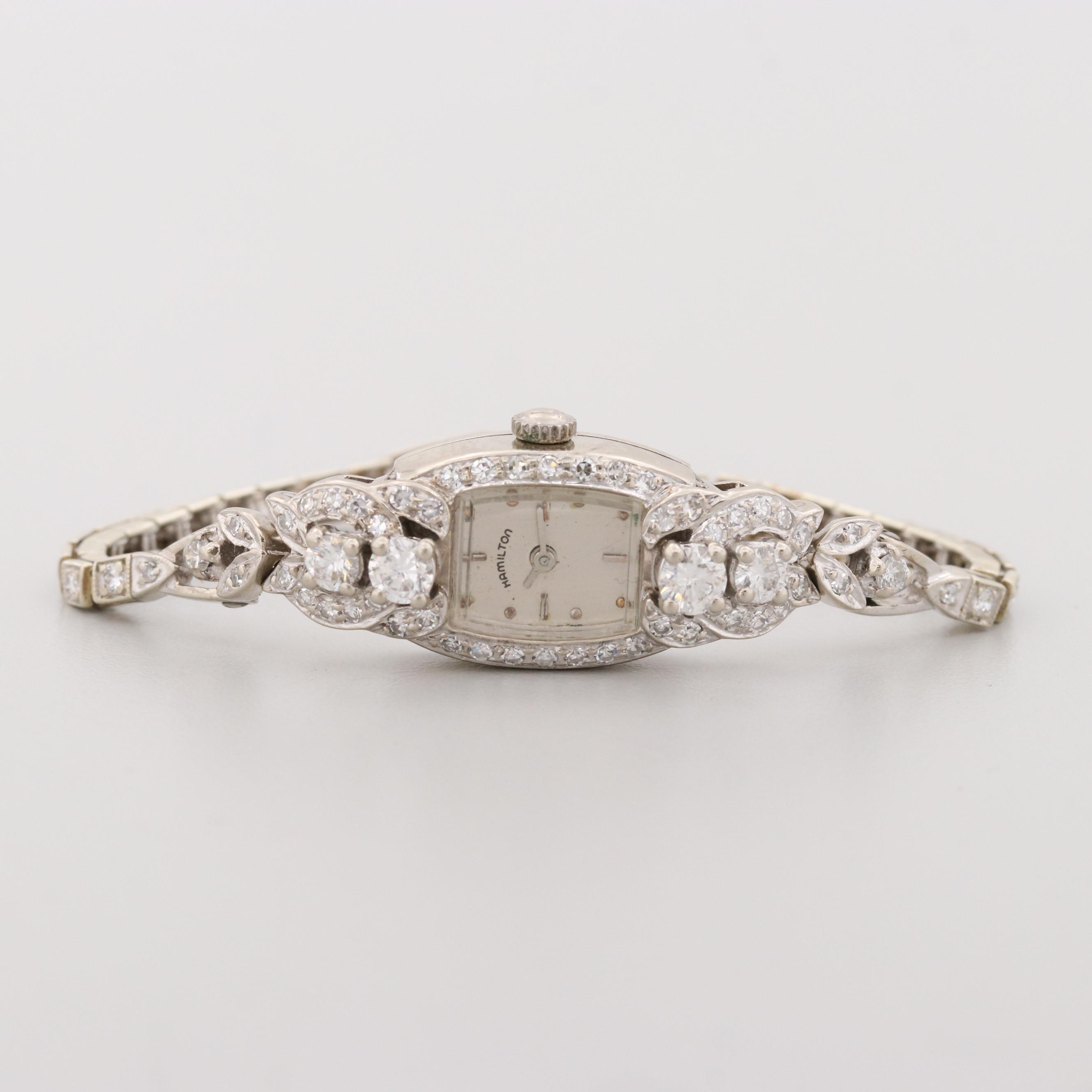 Vintage Hamilton 14K White Gold 2.55 CTW Diamond Quartz Watch