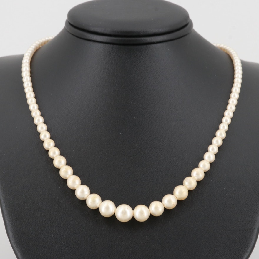 Sterling Silver Imitation Cultured Pearl Graduated Necklace