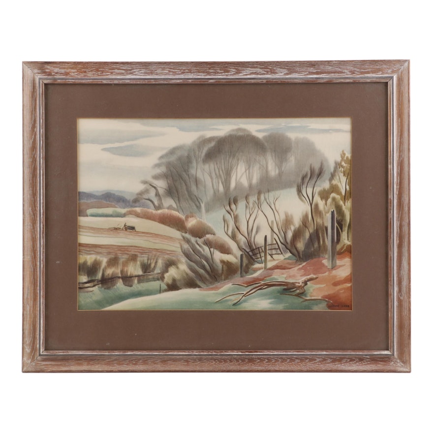 Clifford Webb Watercolor Painting "Hill Copse"