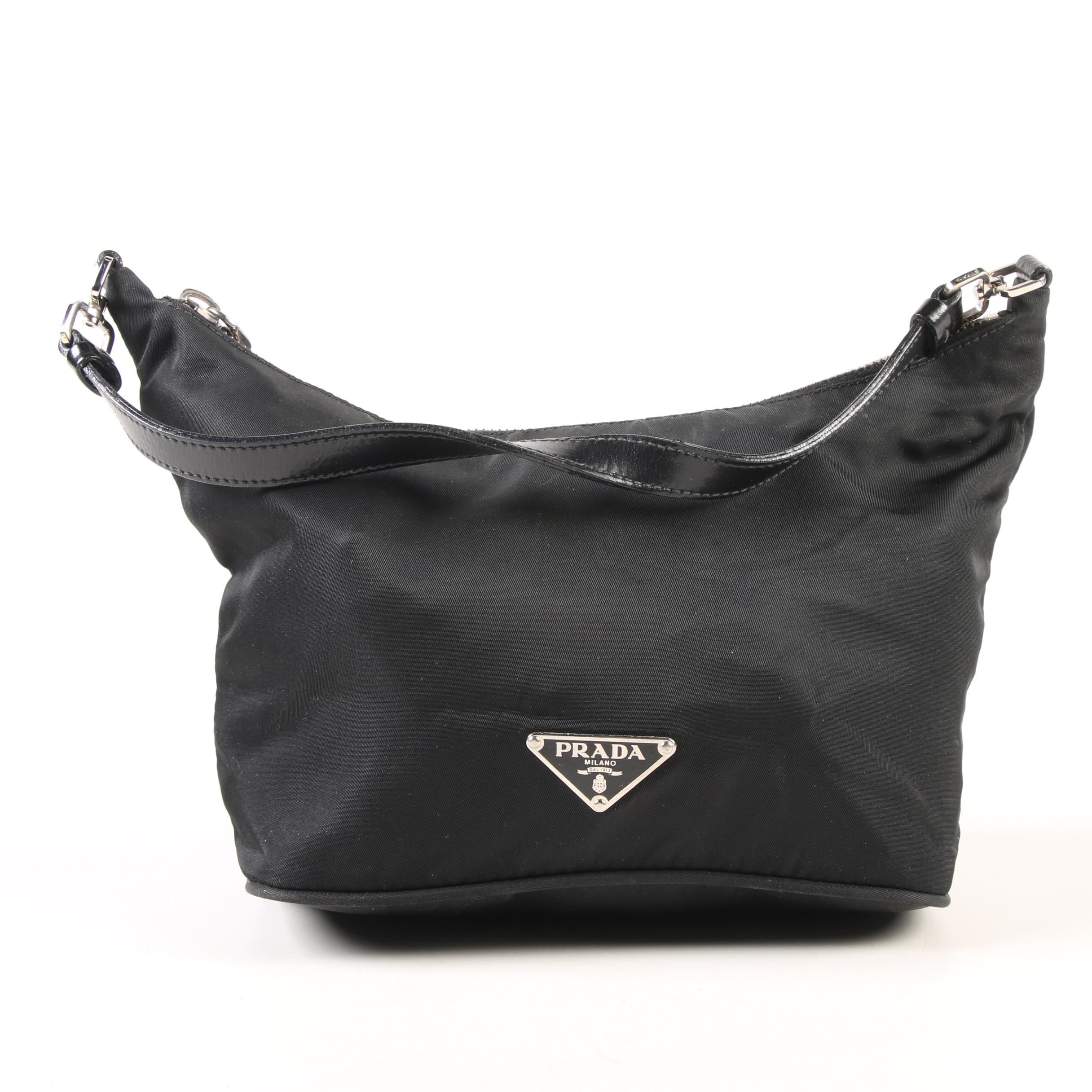 Prada Black Nylon and Leather Demi Sac Bag