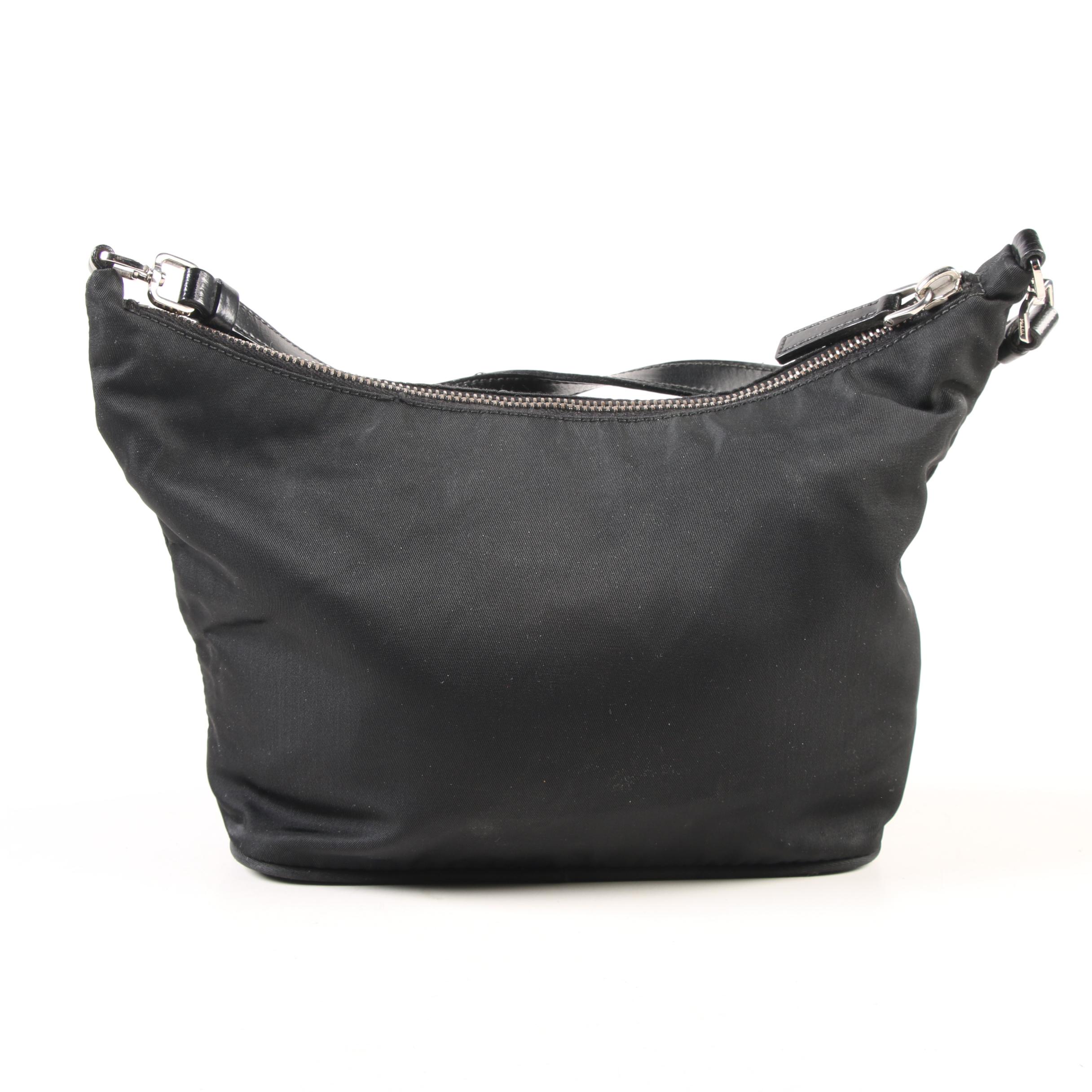 Prada Black Nylon and Leather Demi Sac Bag
