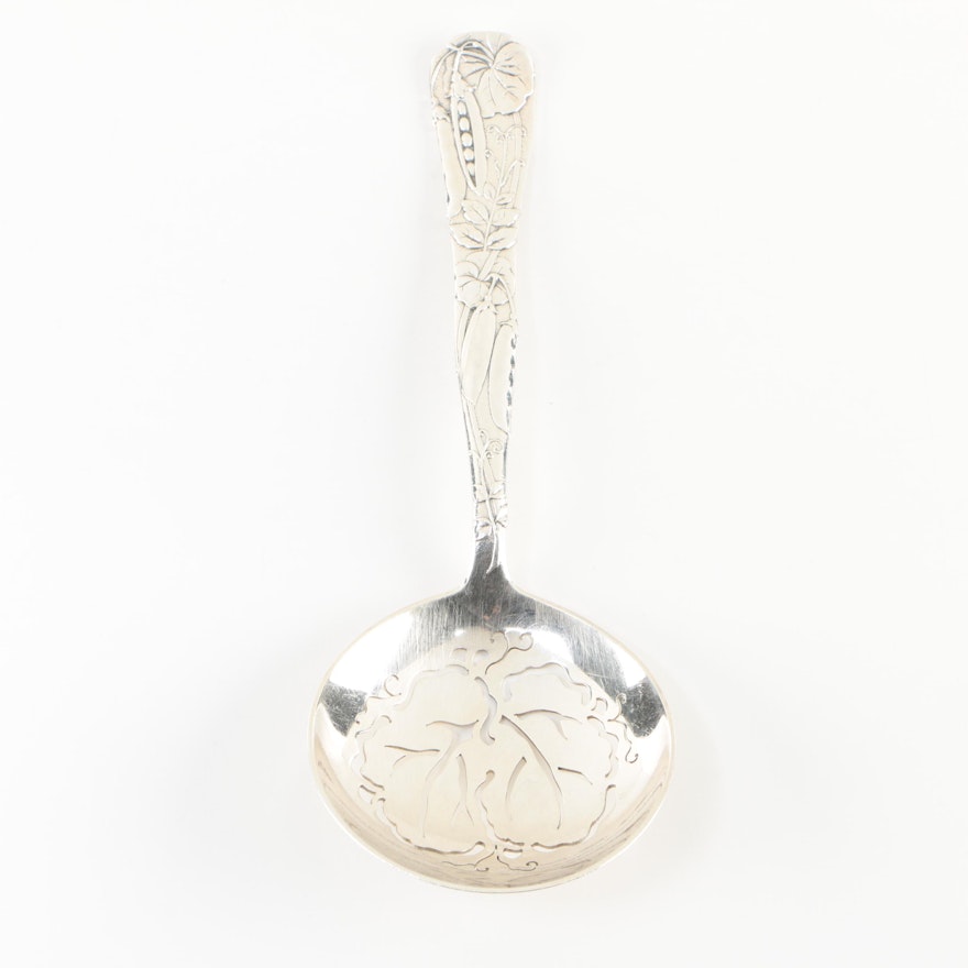 Tiffany & Co. Sterling Silver Pierced Serving Spoon in Pea Pod and Vine Pattern