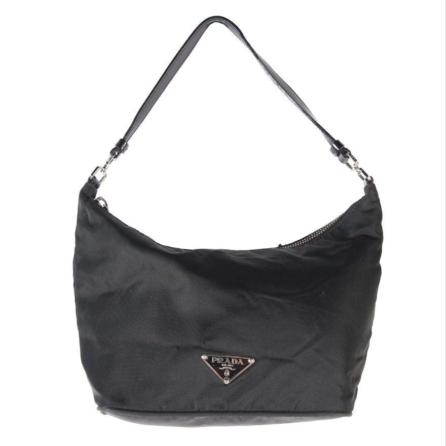 Prada Black Nylon and Leather Demi Sac Bag