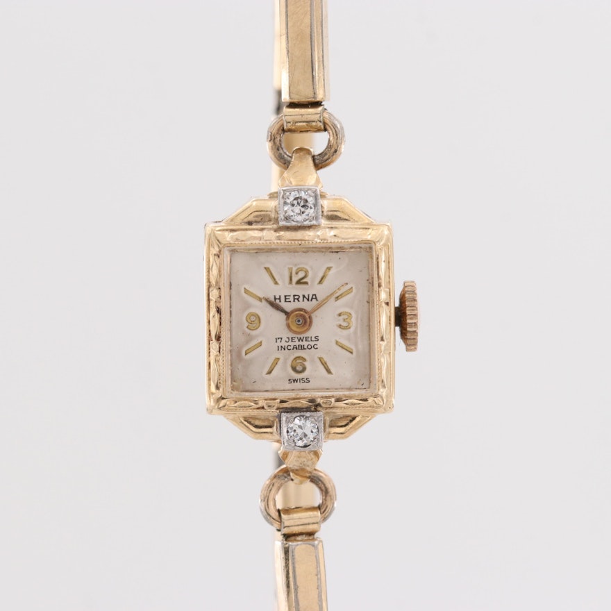 Herna 14K Yellow Gold Diamond Wristwatch