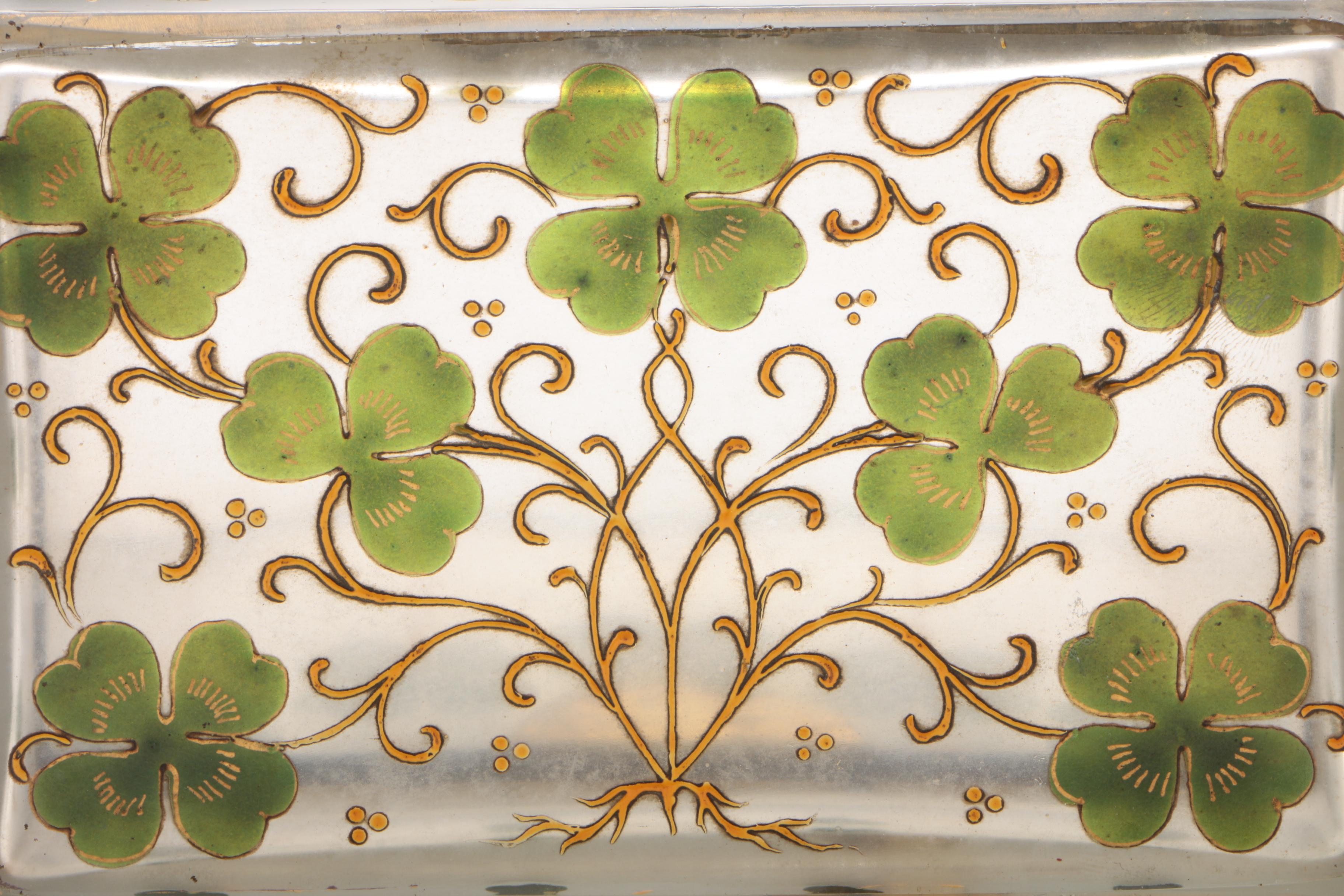 Gilt Metal Mounted Hand-Painted Glass Casket with Clover Motif