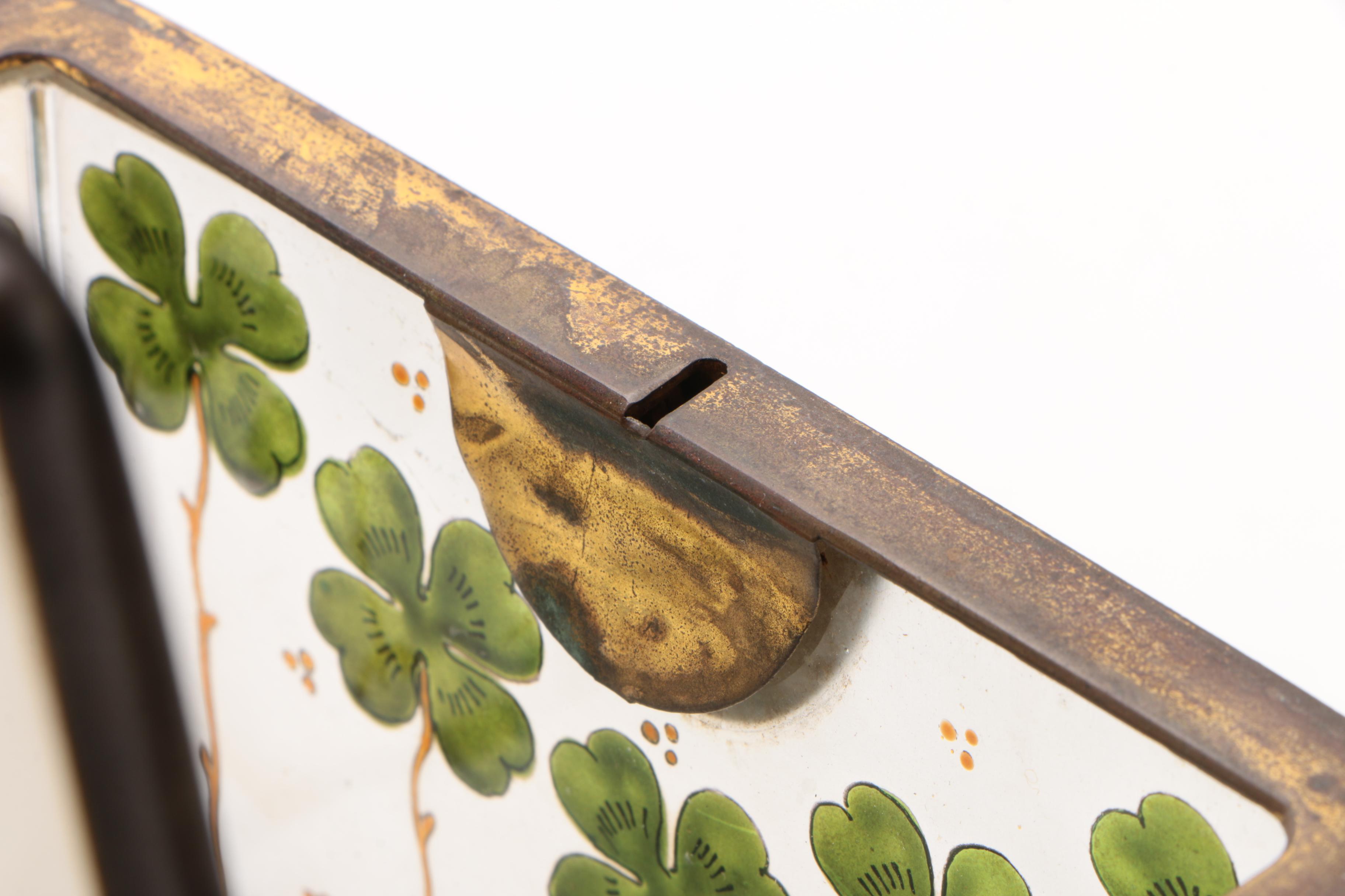 Gilt Metal Mounted Hand-Painted Glass Casket with Clover Motif