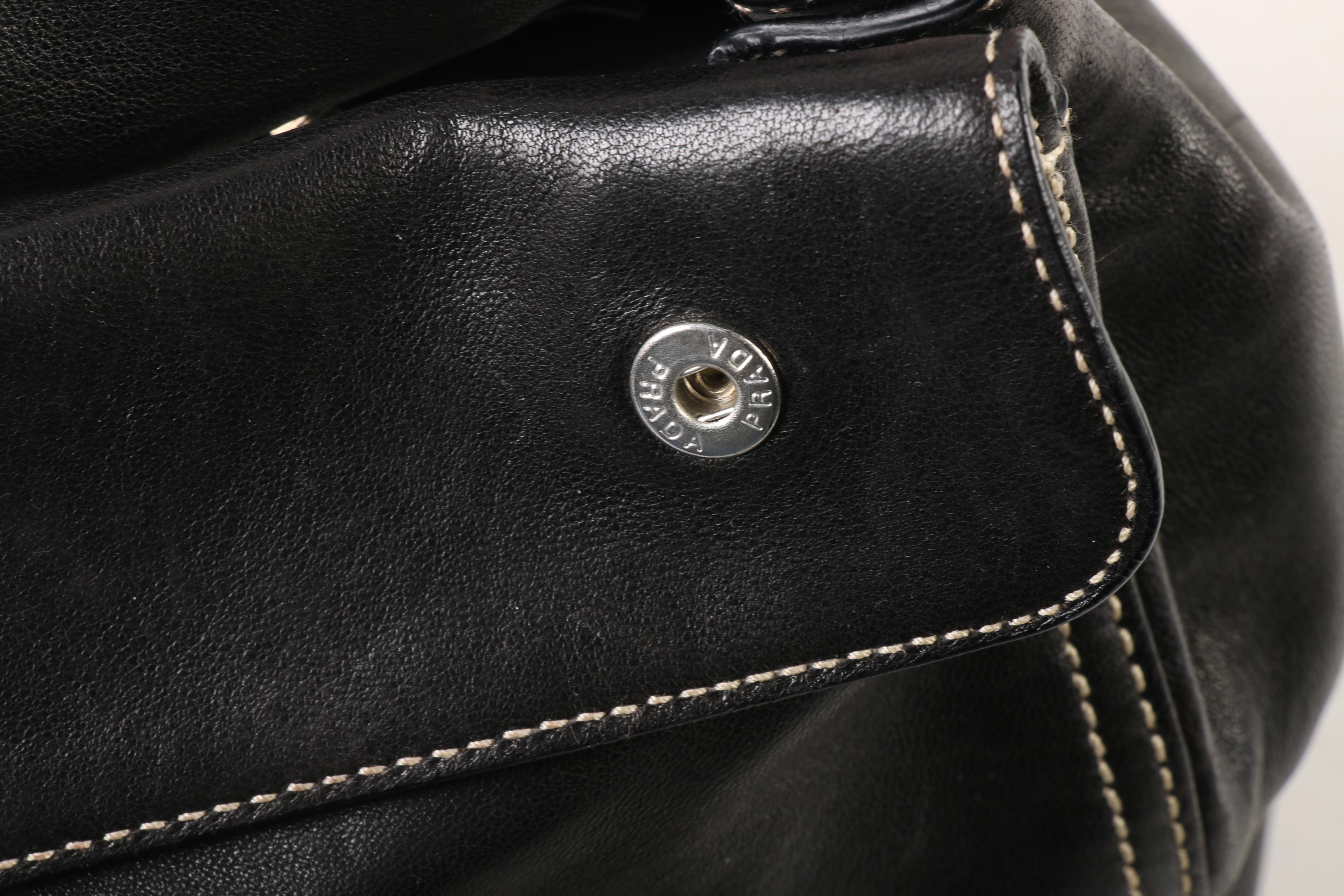 Prada Flap Front Turn Lock Shoulder Bag in Black Leather