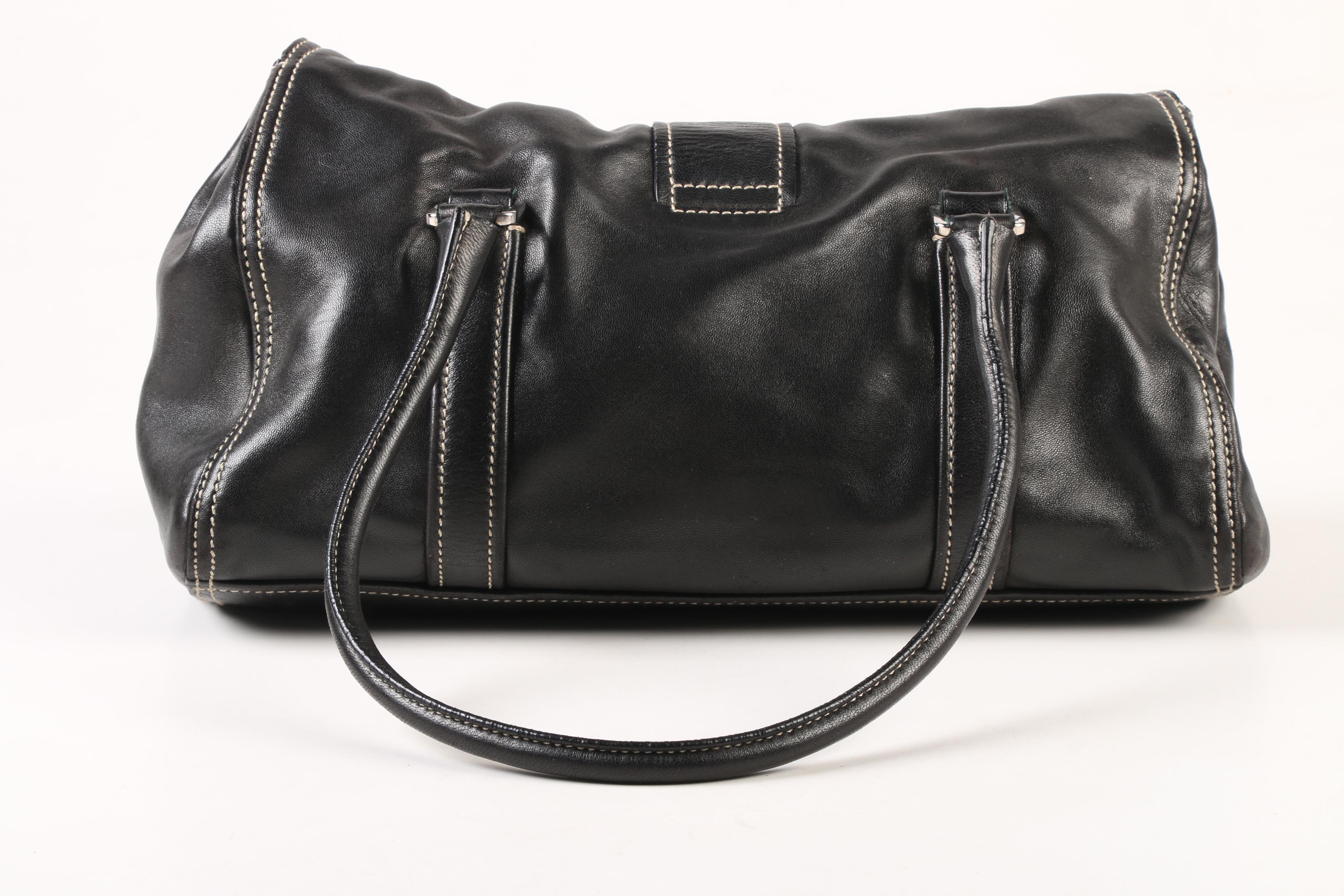 Prada Flap Front Turn Lock Shoulder Bag in Black Leather