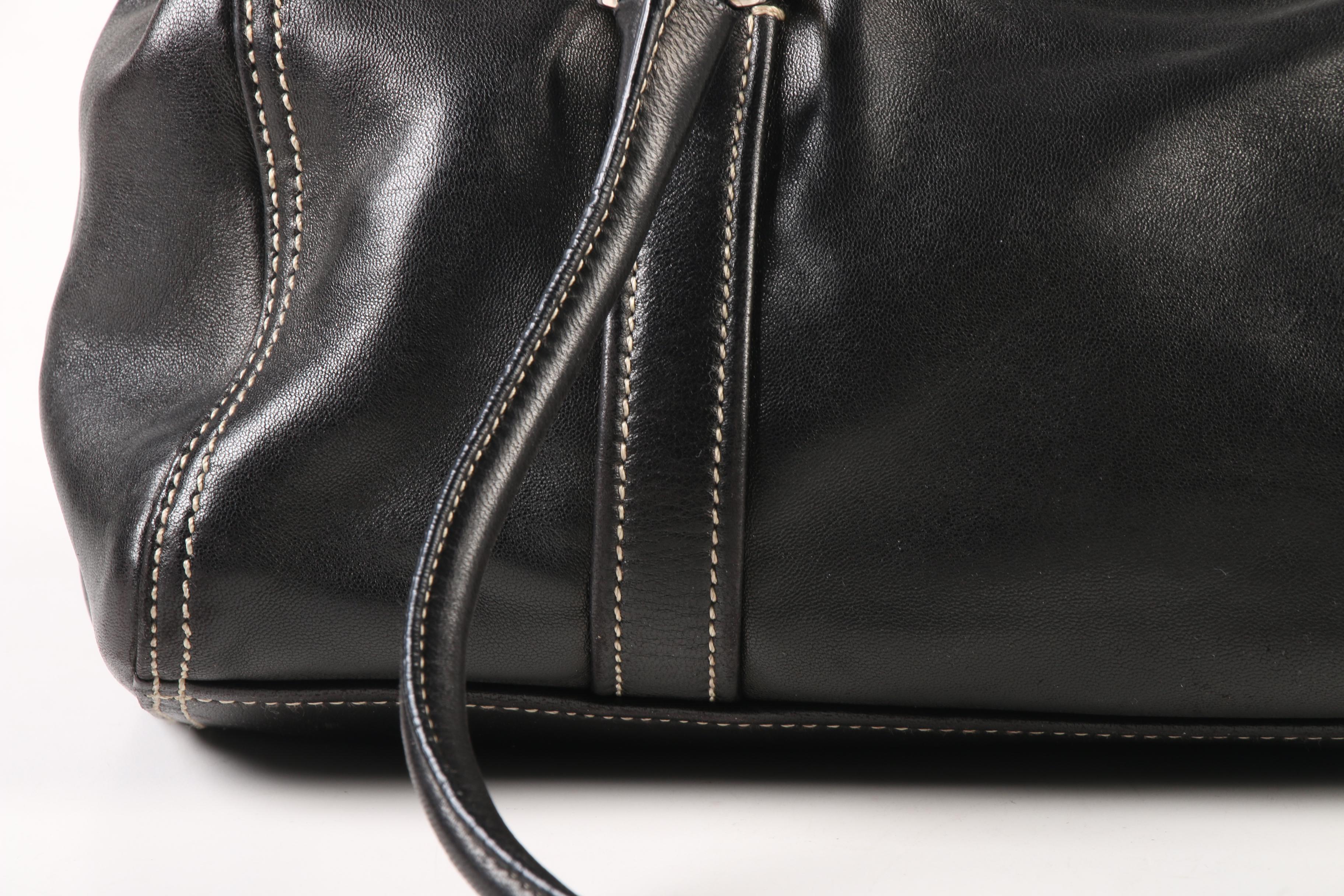 Prada Flap Front Turn Lock Shoulder Bag in Black Leather