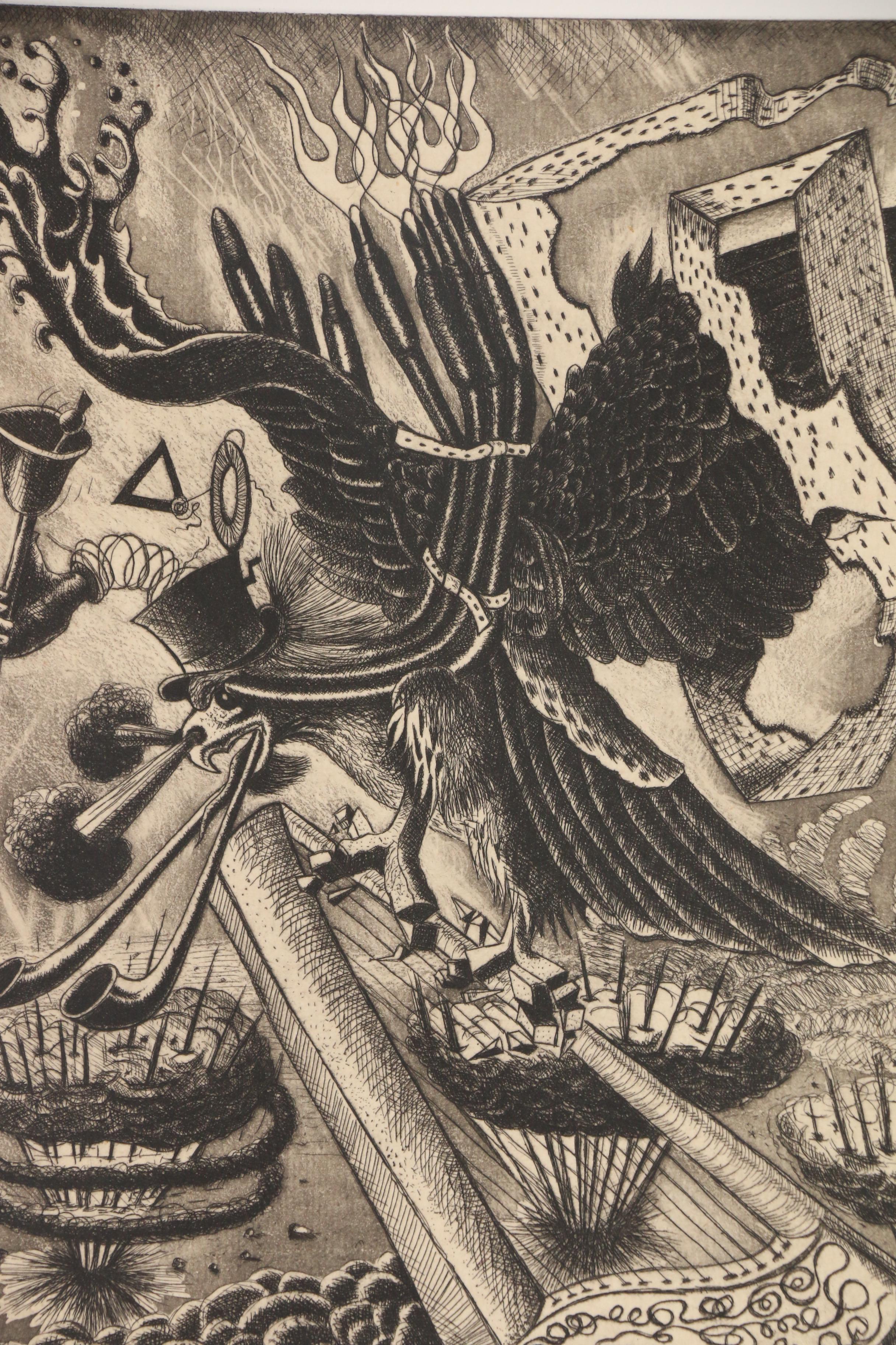 Nick Bubash Etching "The Warbler"