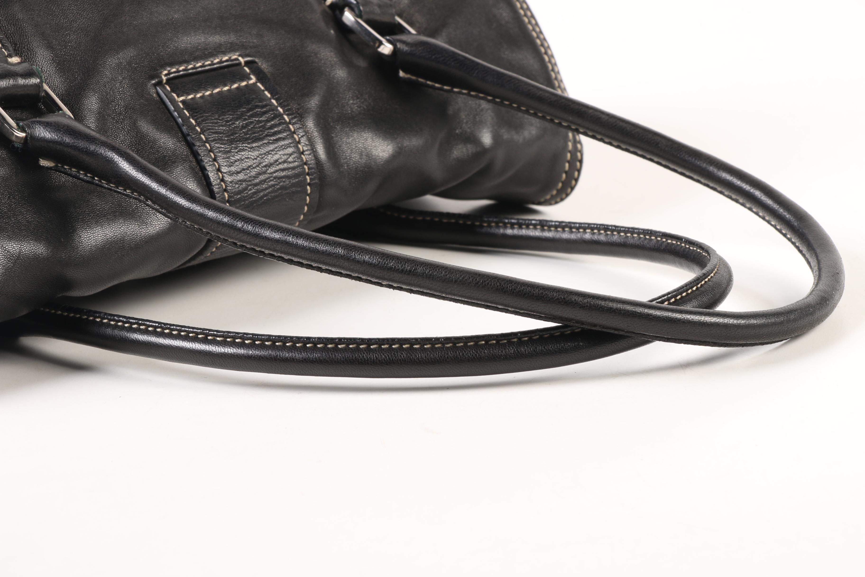Prada Flap Front Turn Lock Shoulder Bag in Black Leather