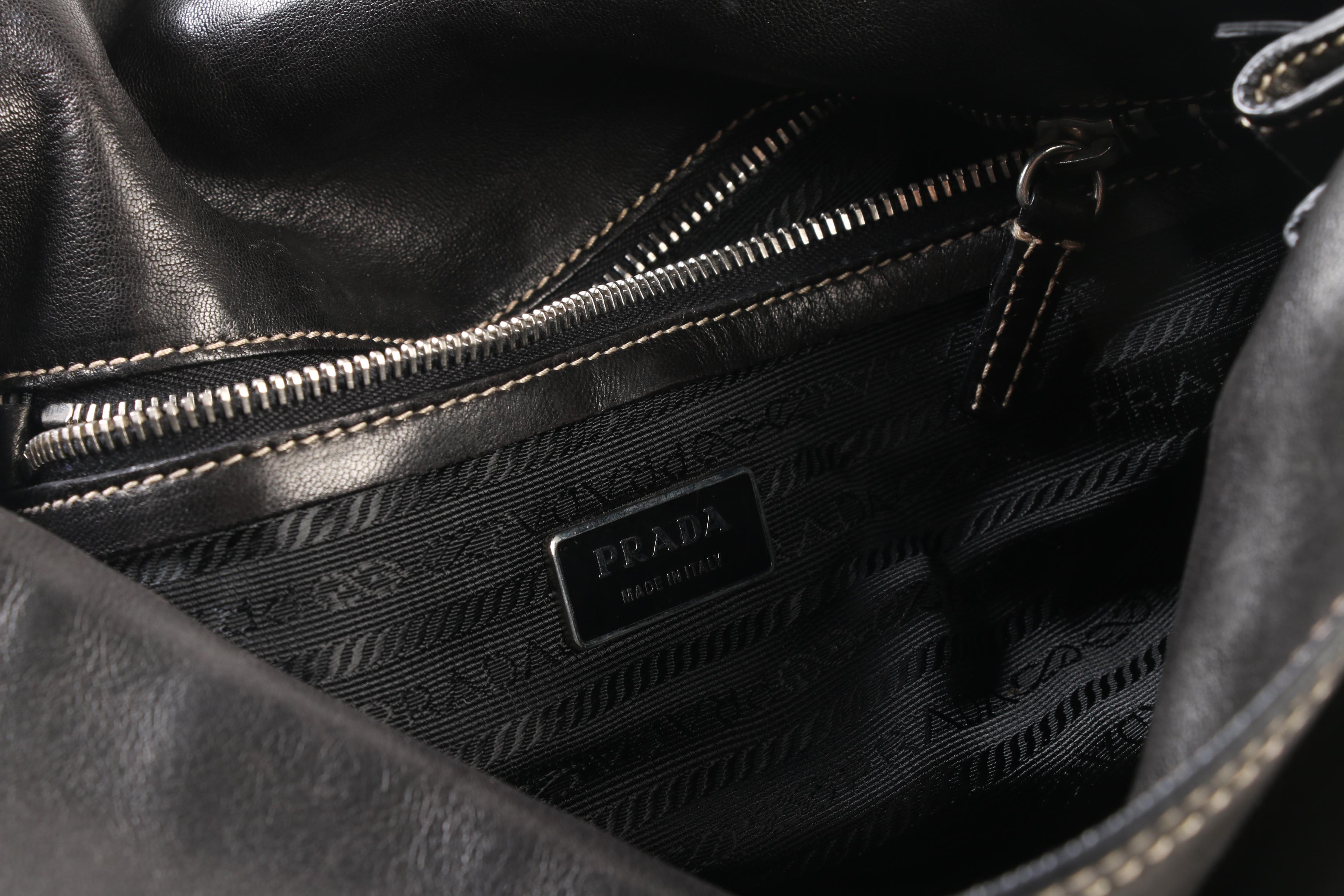 Prada Flap Front Turn Lock Shoulder Bag in Black Leather