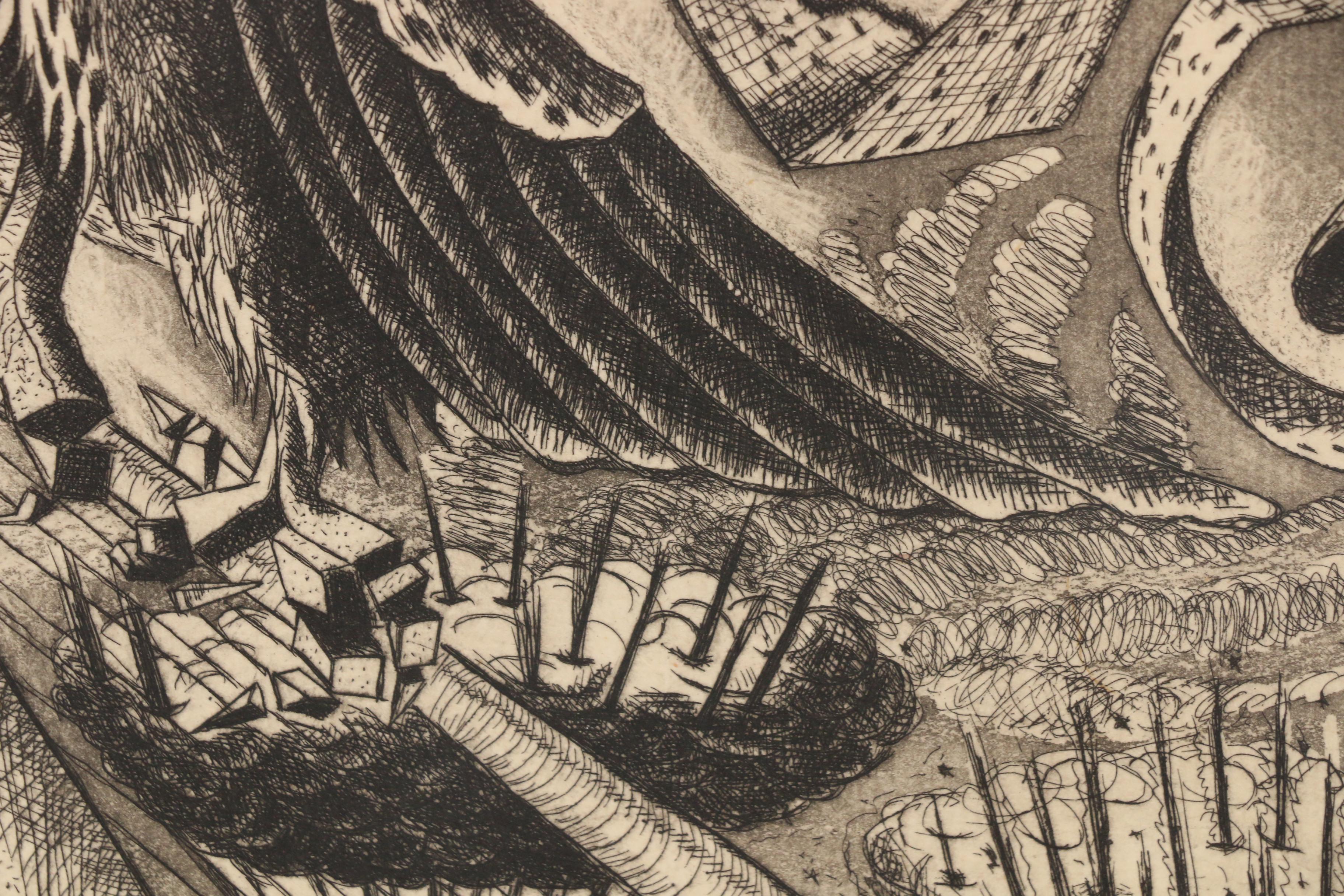 Nick Bubash Etching "The Warbler"