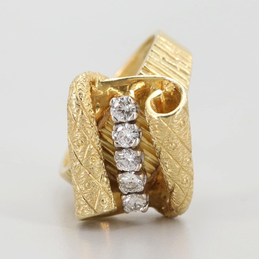 18K Yellow Gold Diamond Scroll Ring