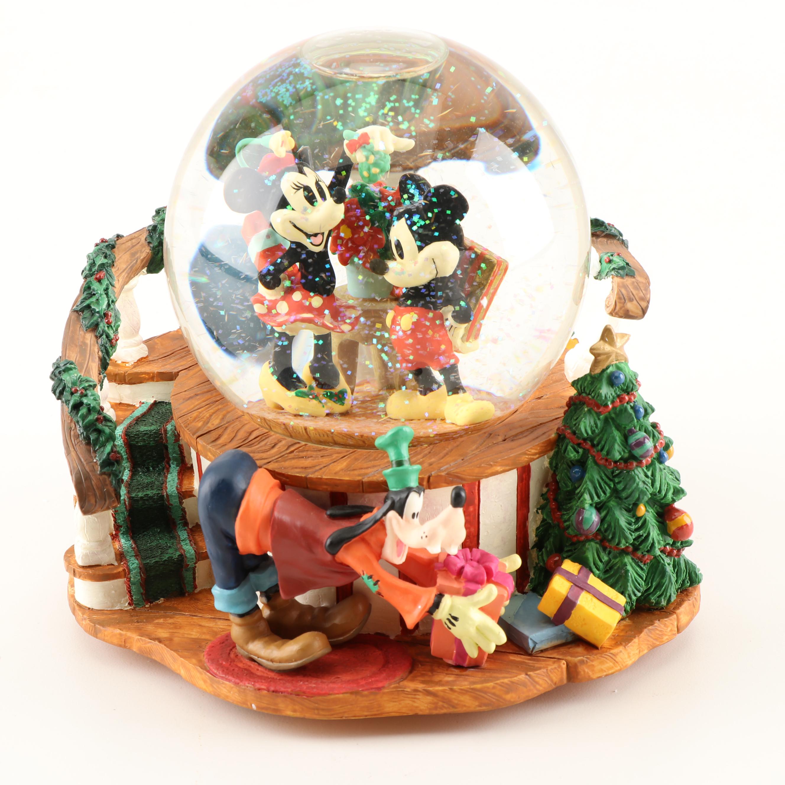 Walt Disney Mickey & Minnie Snow Globe "Santa Claus is Coming to Town" Music Box