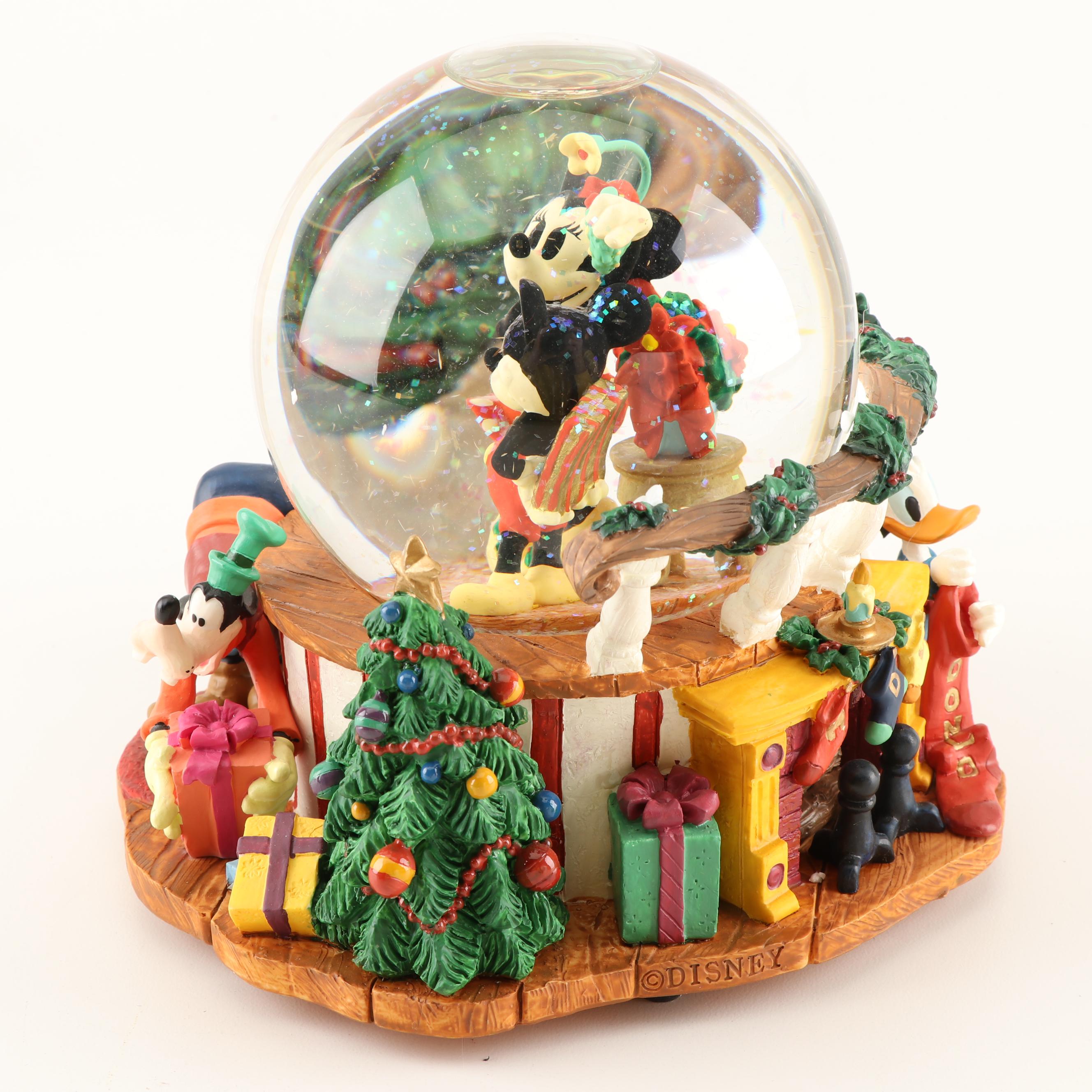 Walt Disney Mickey & Minnie Snow Globe "Santa Claus is Coming to Town" Music Box