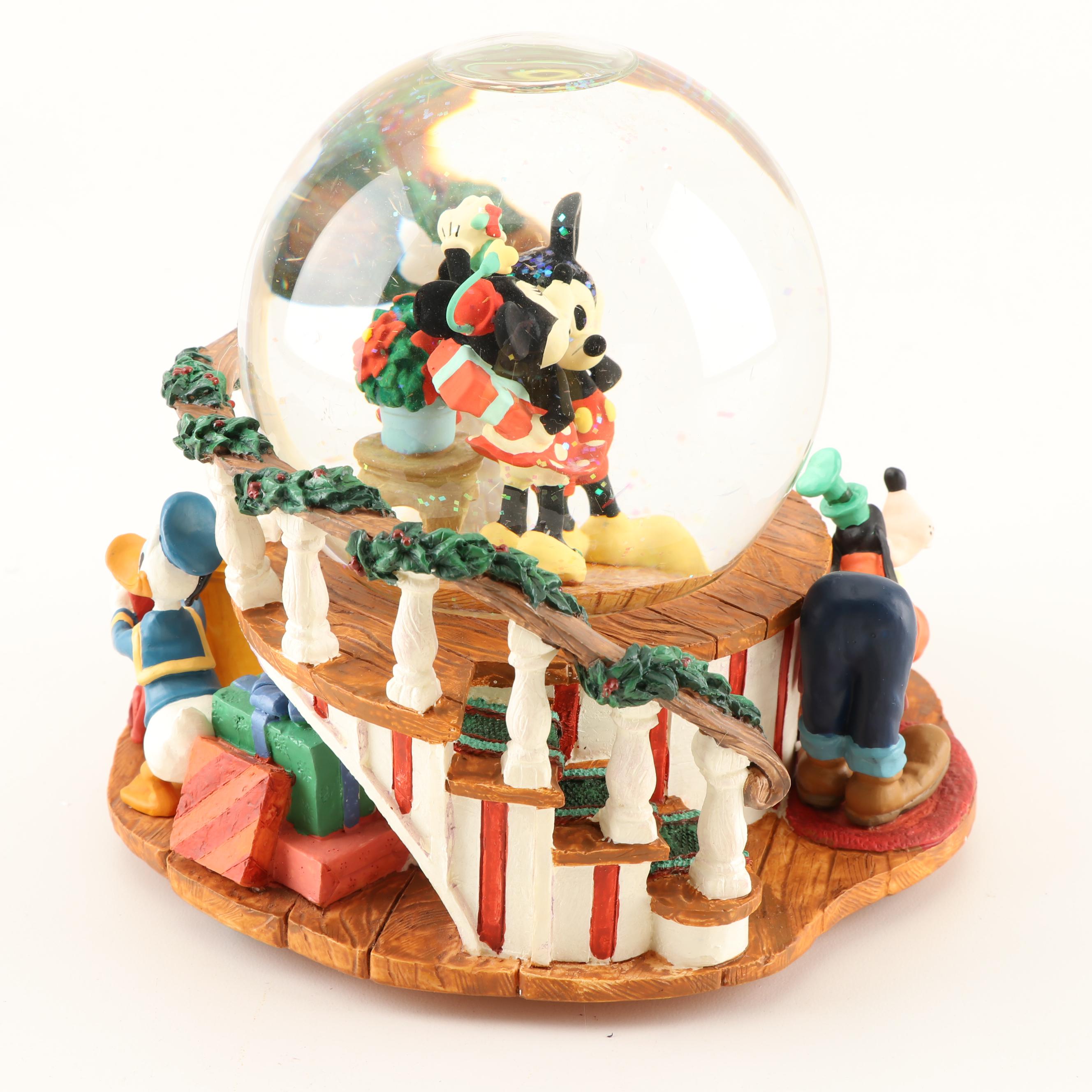 Walt Disney Mickey & Minnie Snow Globe "Santa Claus is Coming to Town" Music Box