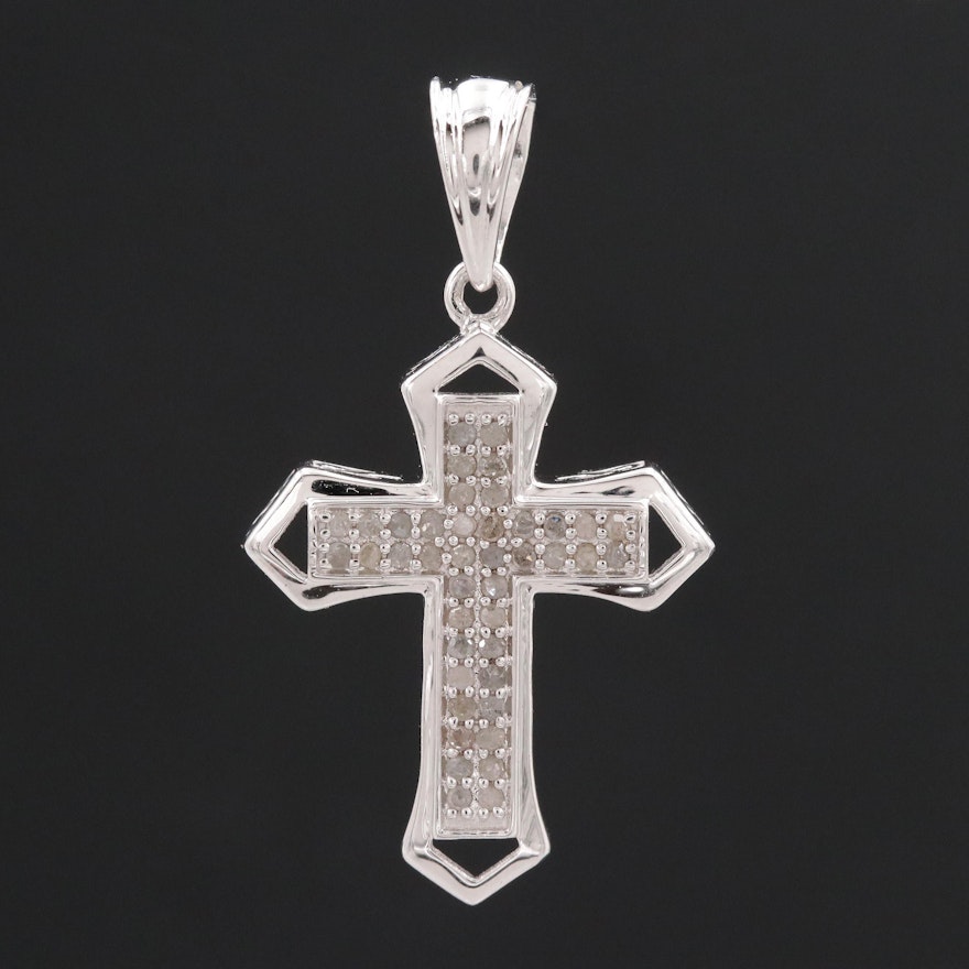 Silver Tone Brass Diamond Cross Pendant