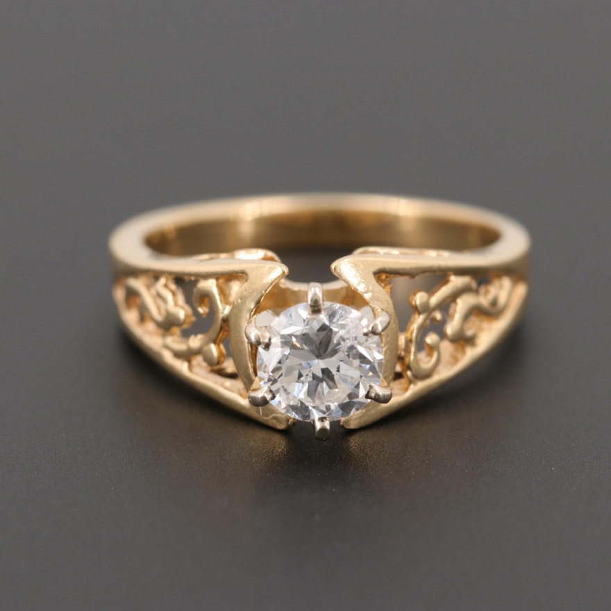 14K Yellow Gold Diamond Ring with White Gold Setting