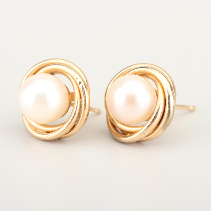 14K Yellow Gold Cultured Pearl Earrings