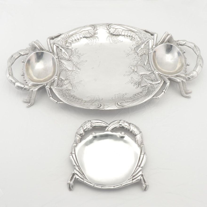 1988 Arthur Court "Crab" Aluminum Holloware Serving Trays