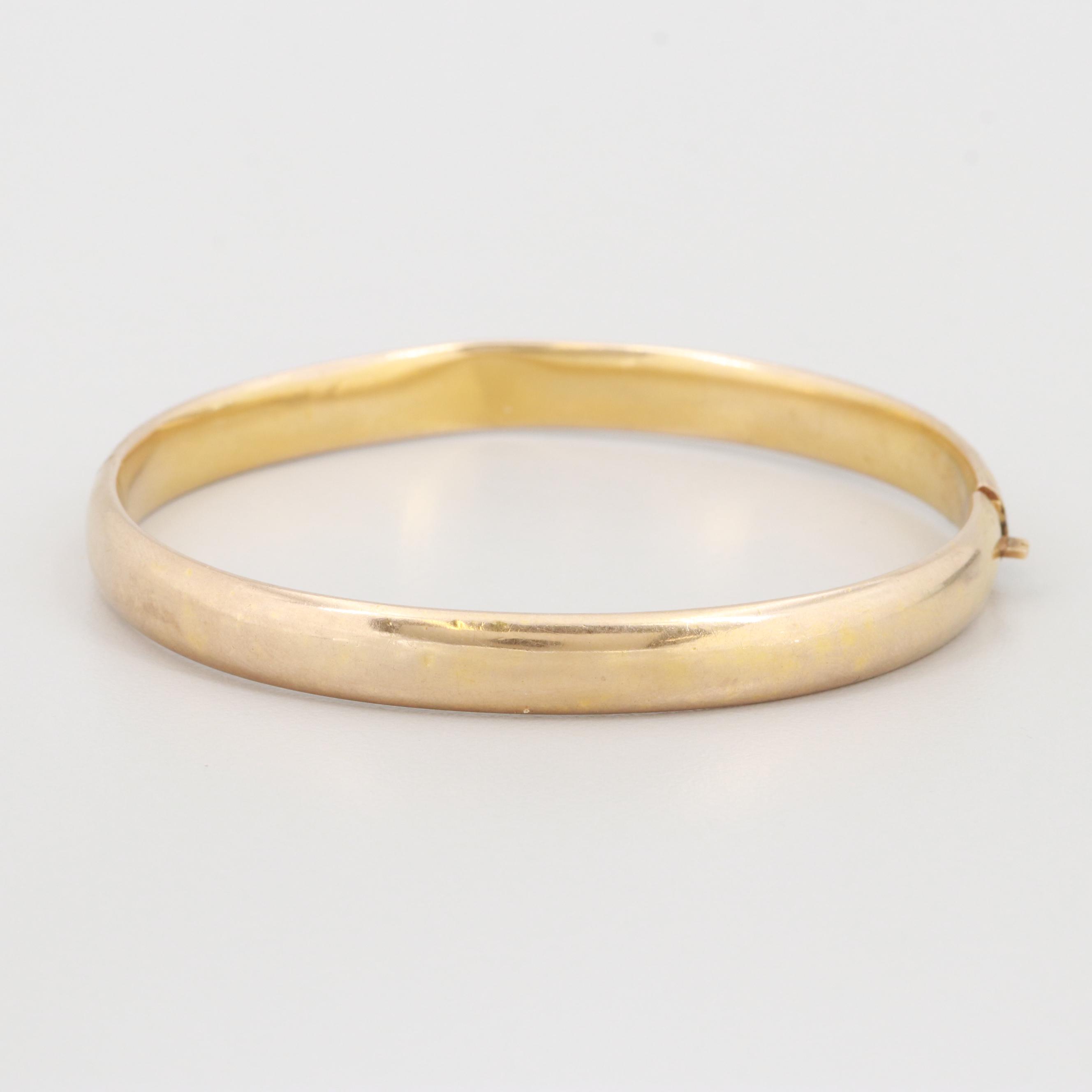 Vintage 10K Yellow Gold Diamond and Synthetic Spinel Bangle Bracelet