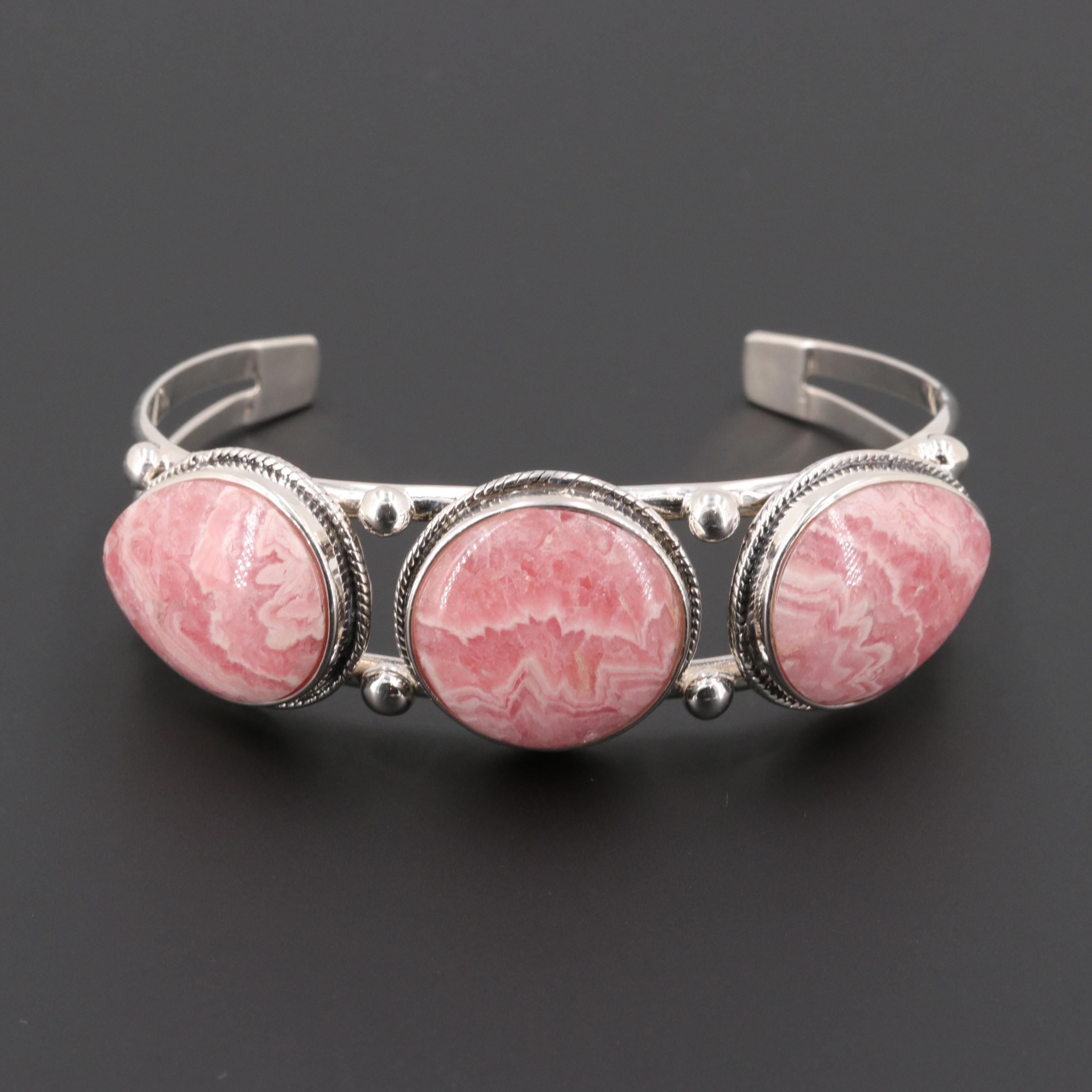 Sterling Silver Rhodochrosite Cuff Bracelet