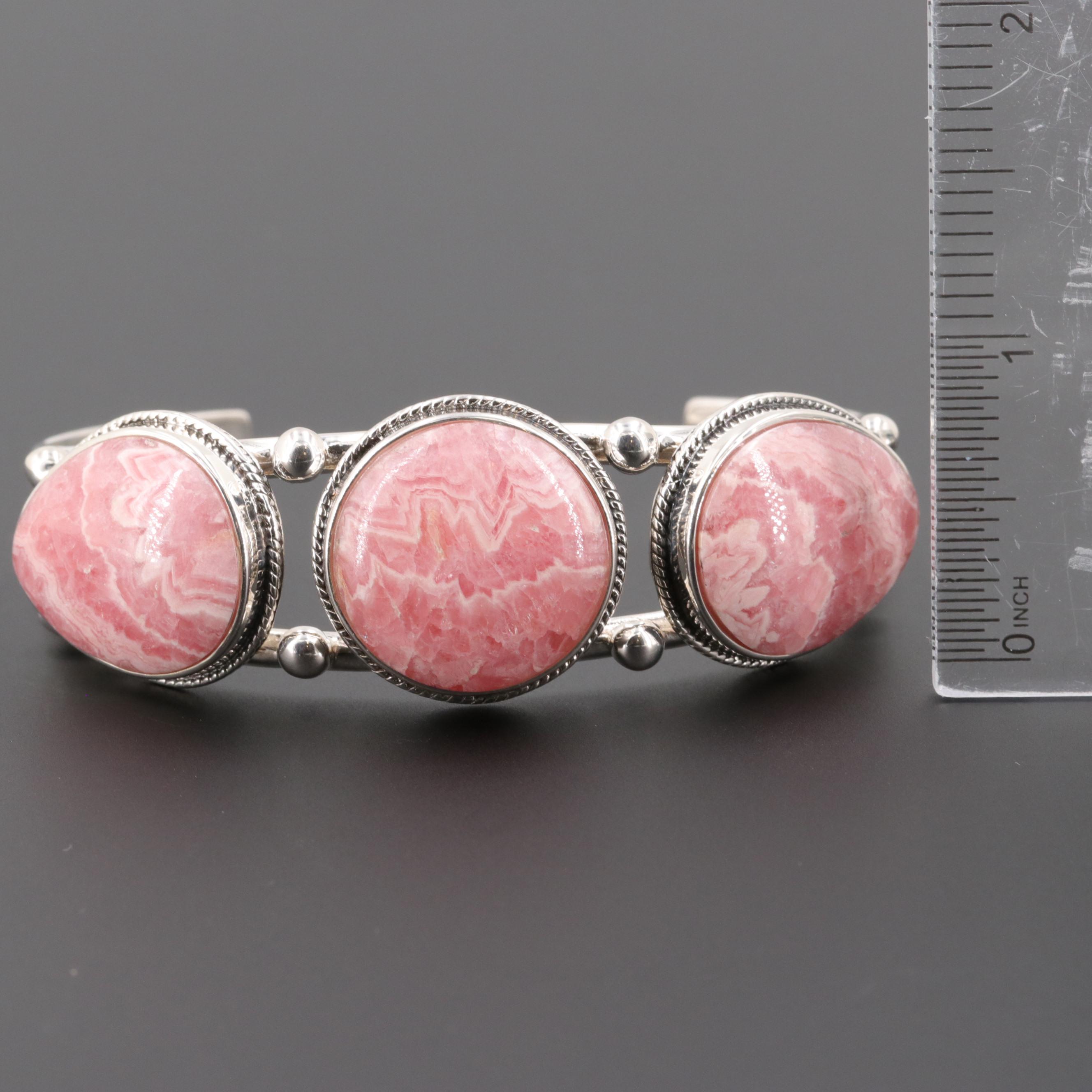 Sterling Silver Rhodochrosite Cuff Bracelet