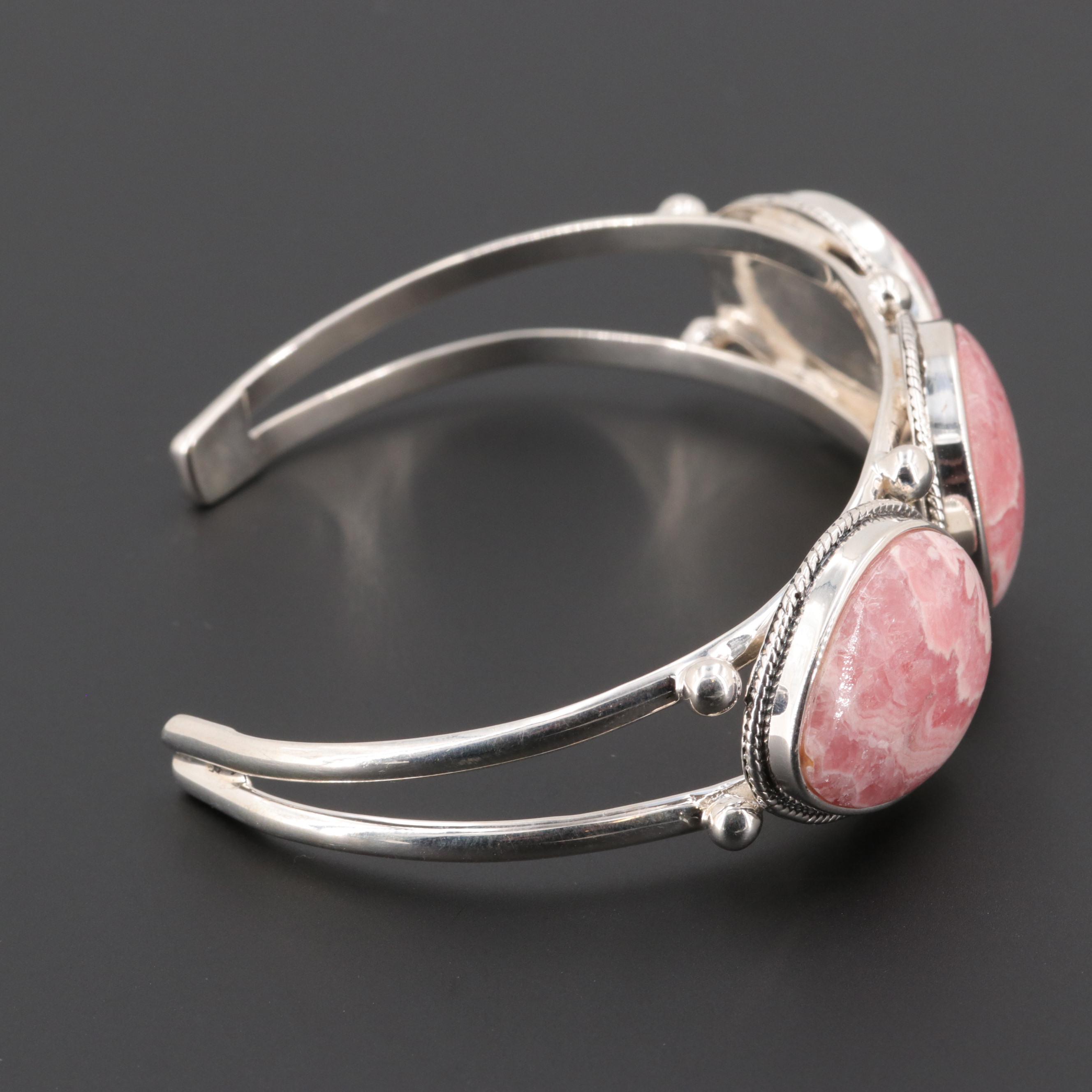 Sterling Silver Rhodochrosite Cuff Bracelet