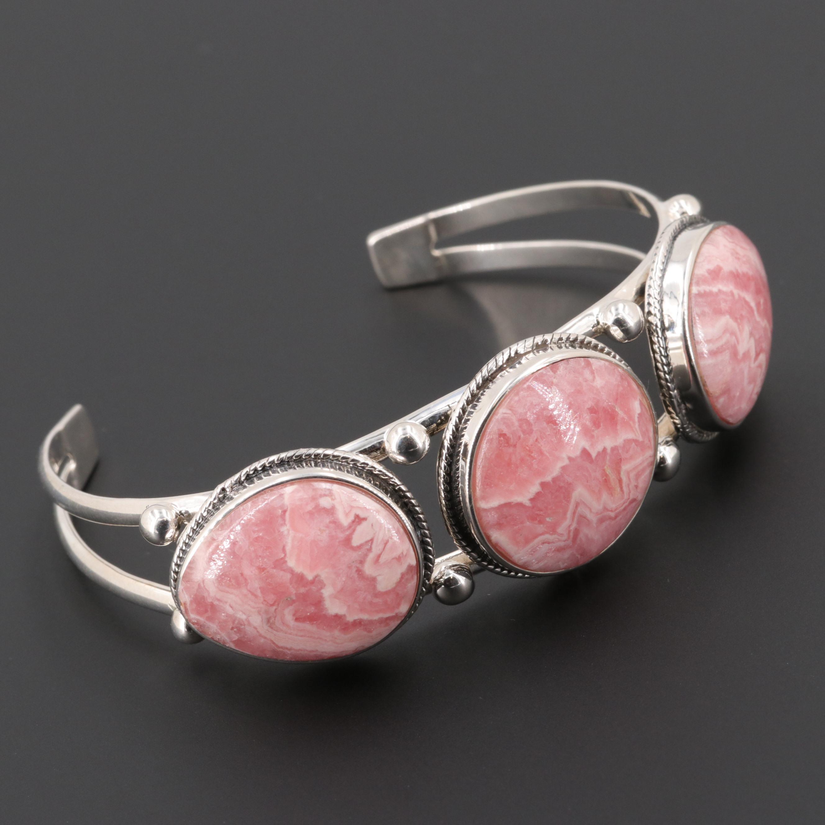 Sterling Silver Rhodochrosite Cuff Bracelet