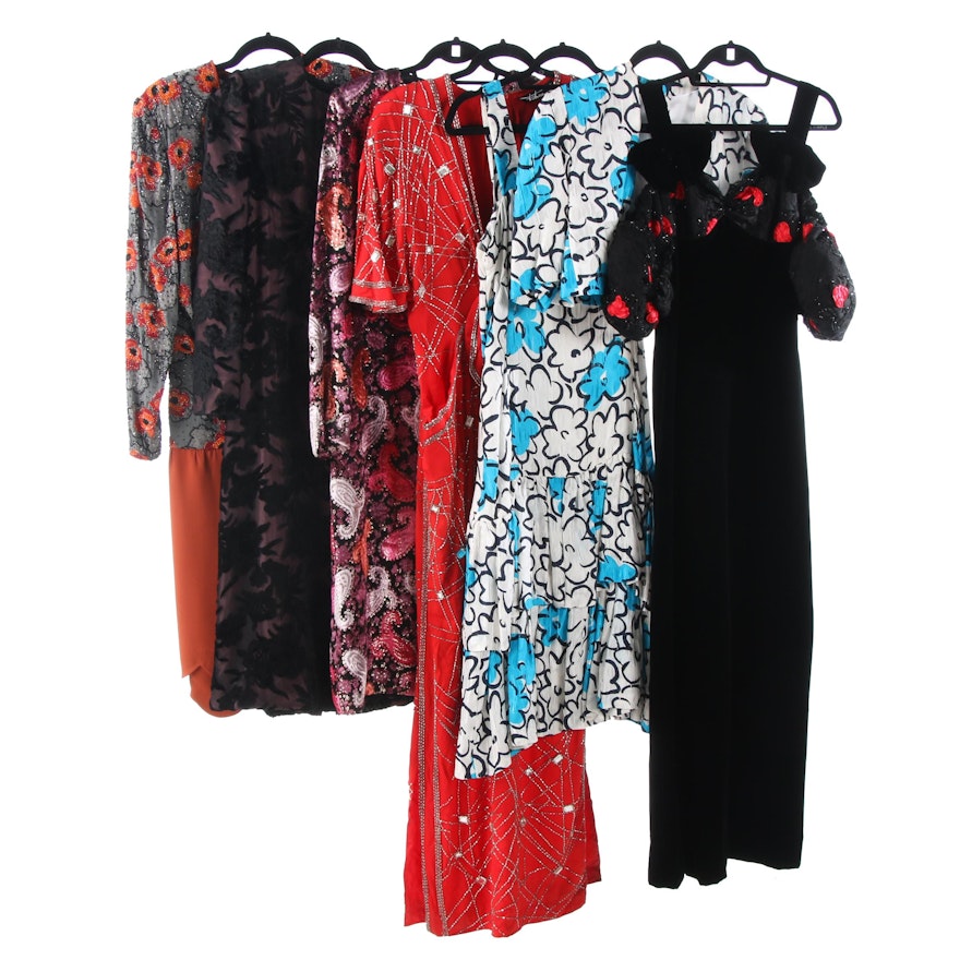 Women's Embellished Evening Dresses in Silk and Velvet
